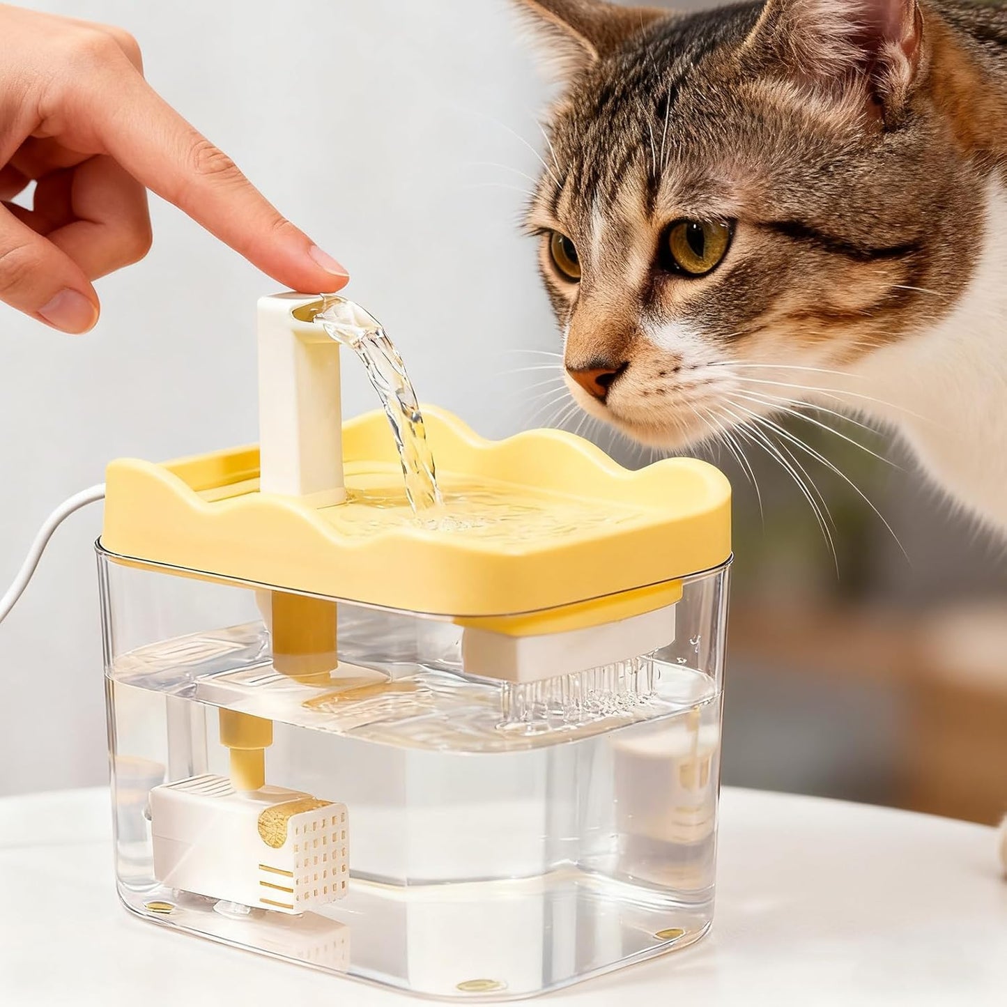 Automatic Cat Water Fountain, 1L Intelligent Dispenser, Quiet Pet Drinking Fountain with LED Indicator, Cat Hydration Accessory, Indoor Fountains Practical Design, Kitten Puppies for Home Apartme