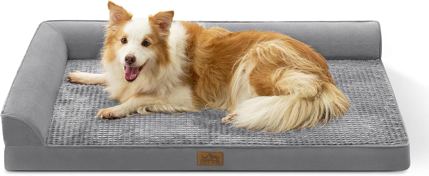 Orthopedic Dog Bed for Extra Large Dog 44x32 inch, XL Pet Sofa, Bolster Foam Bed with Sides, Non-Slip and Egg-Crate Big Dog Couch Bed with Washable Removable Cover, Grey
