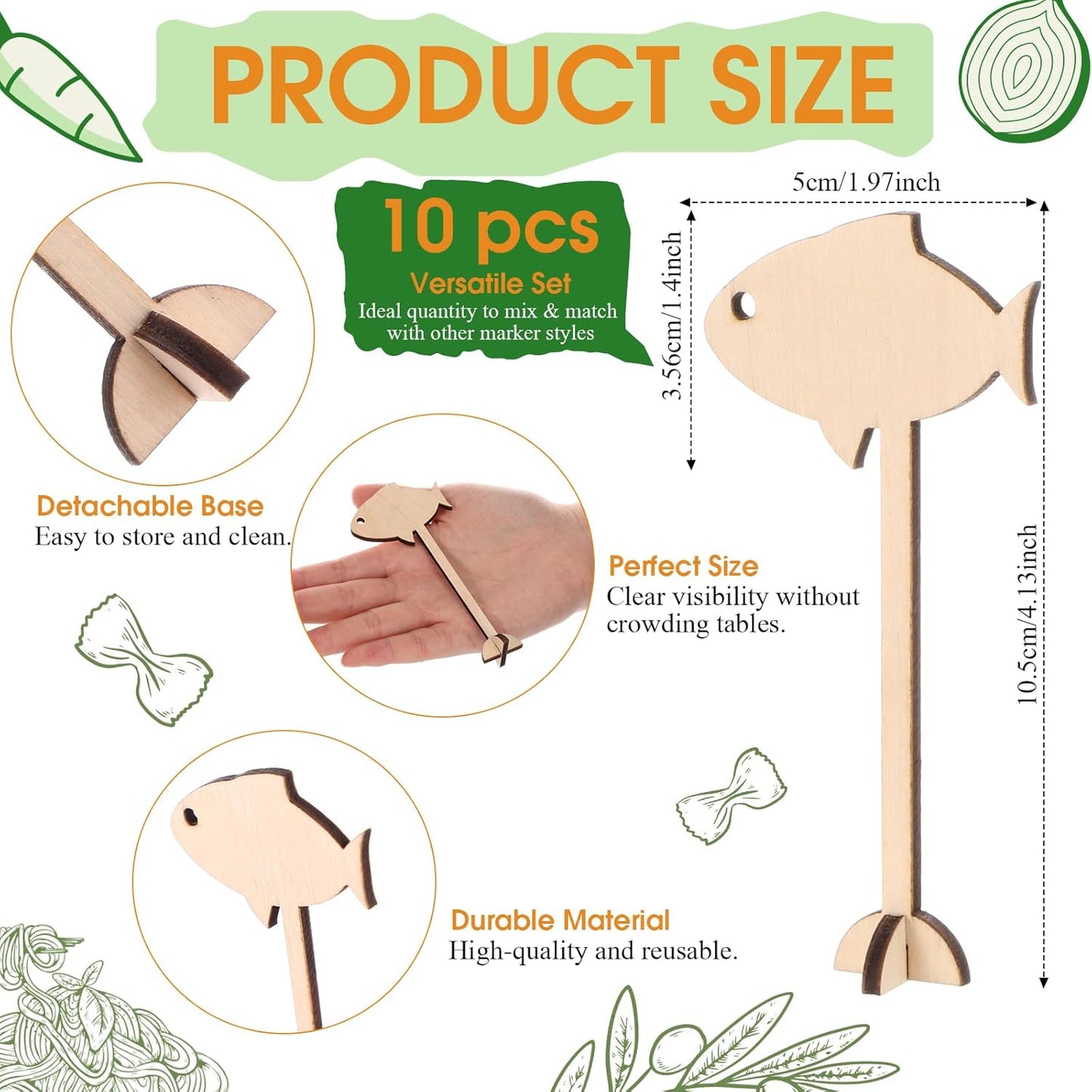 Weysat 10 Pcs Wooden Meal Choice Marks 1.9 Inch Food Labels Meal Selection Indicator for Wedding Reusable Food Identifier Tags for Dining Party Supplies(Fish)