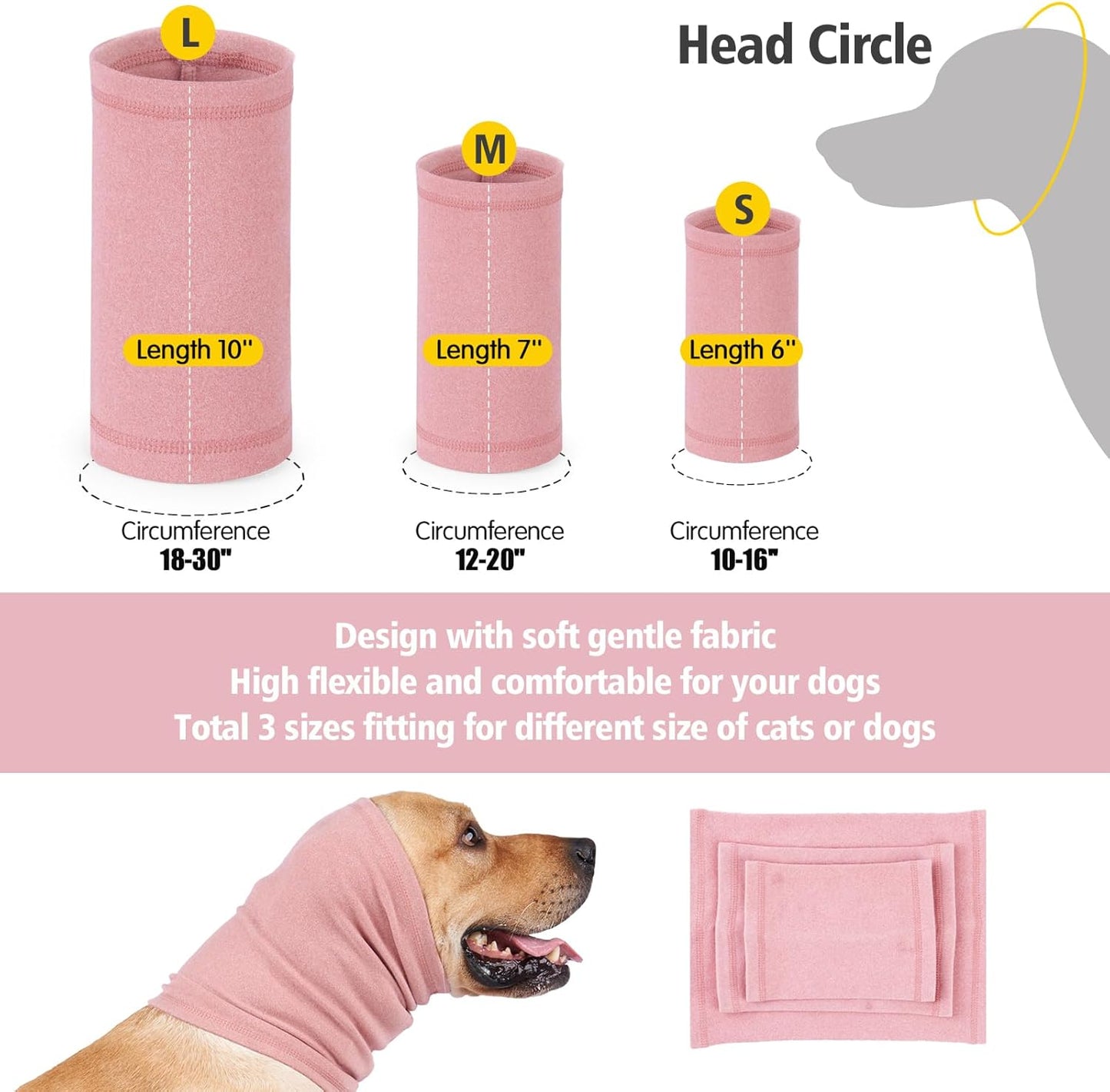 Calming Hoodie for Dogs - Stretchy Dog Ear Cover, No Shake Anxiety Head Wrap Quiet Ears, Pet Snoods for Thunder, Lightning, Fireworks, Vet Visits, Grooming, Rabbit Plush Fabric, Pink M
