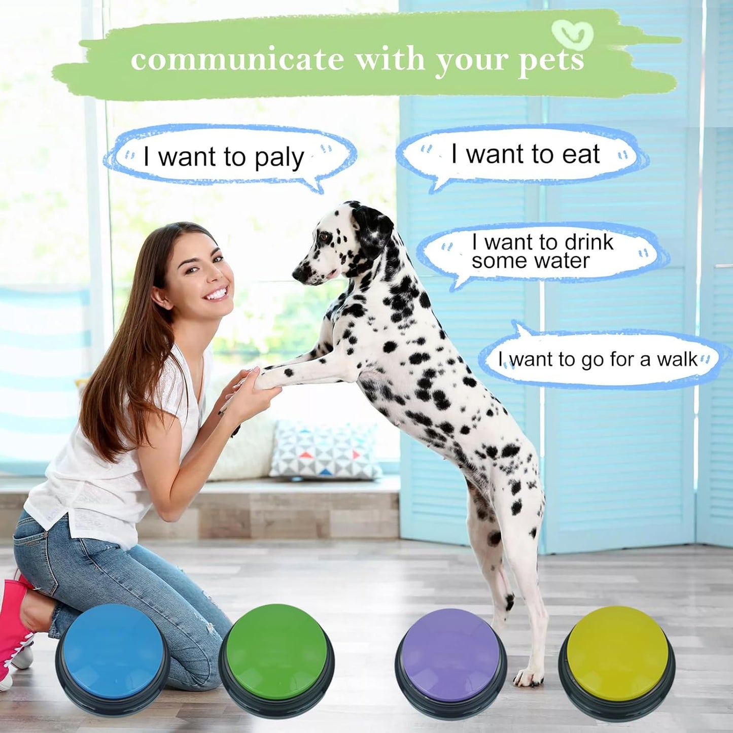 Set of 4 Dog Buttons for Communication, Voice Recordable Buttons for Classroom, Dog Training Talking Buttons Starter Set, Pet Easy Speaking Buttons Tools