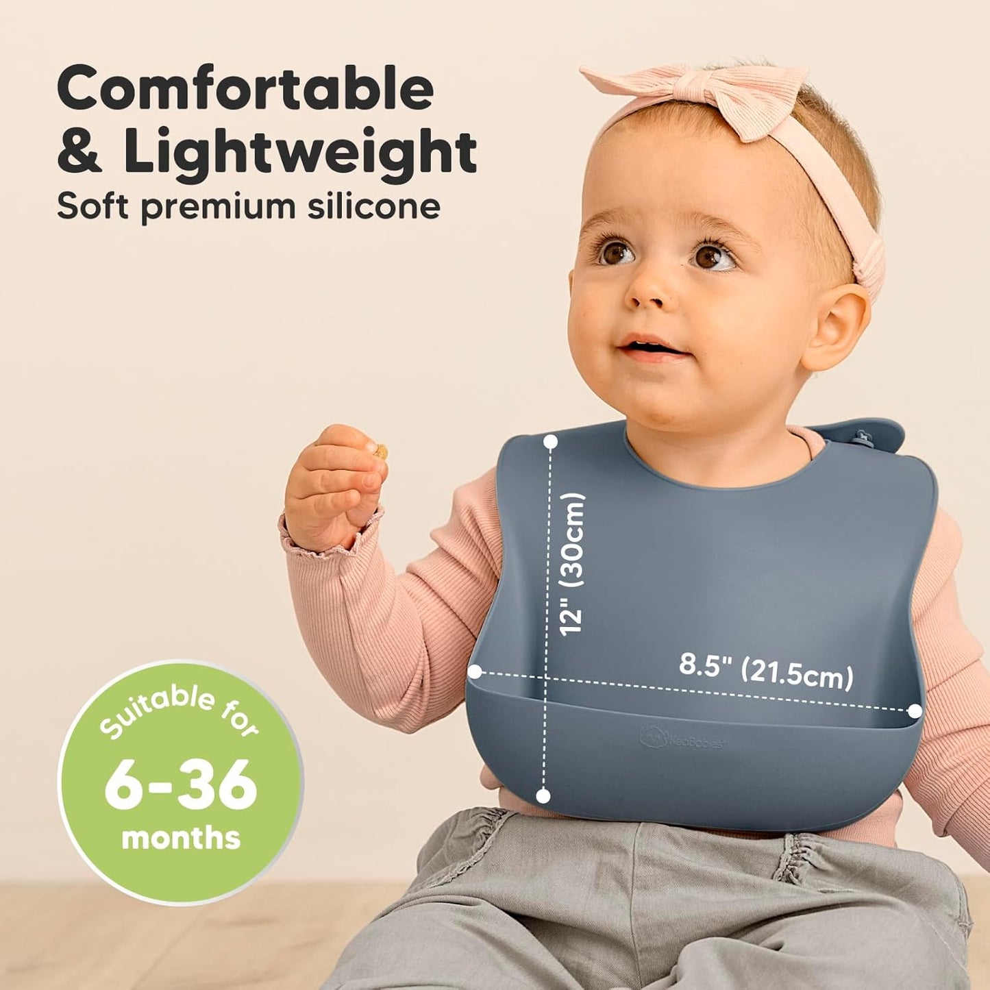 KeaBabies 2-Pack Silicone Bibs for Babies, Toddlers Girl, Boy – Sturdy Food-Grade Baby Bibs for Eating, Large Food Catcher, Clean & Put On Easily, Waterproof Toddler Feeding Essentials (Slate)