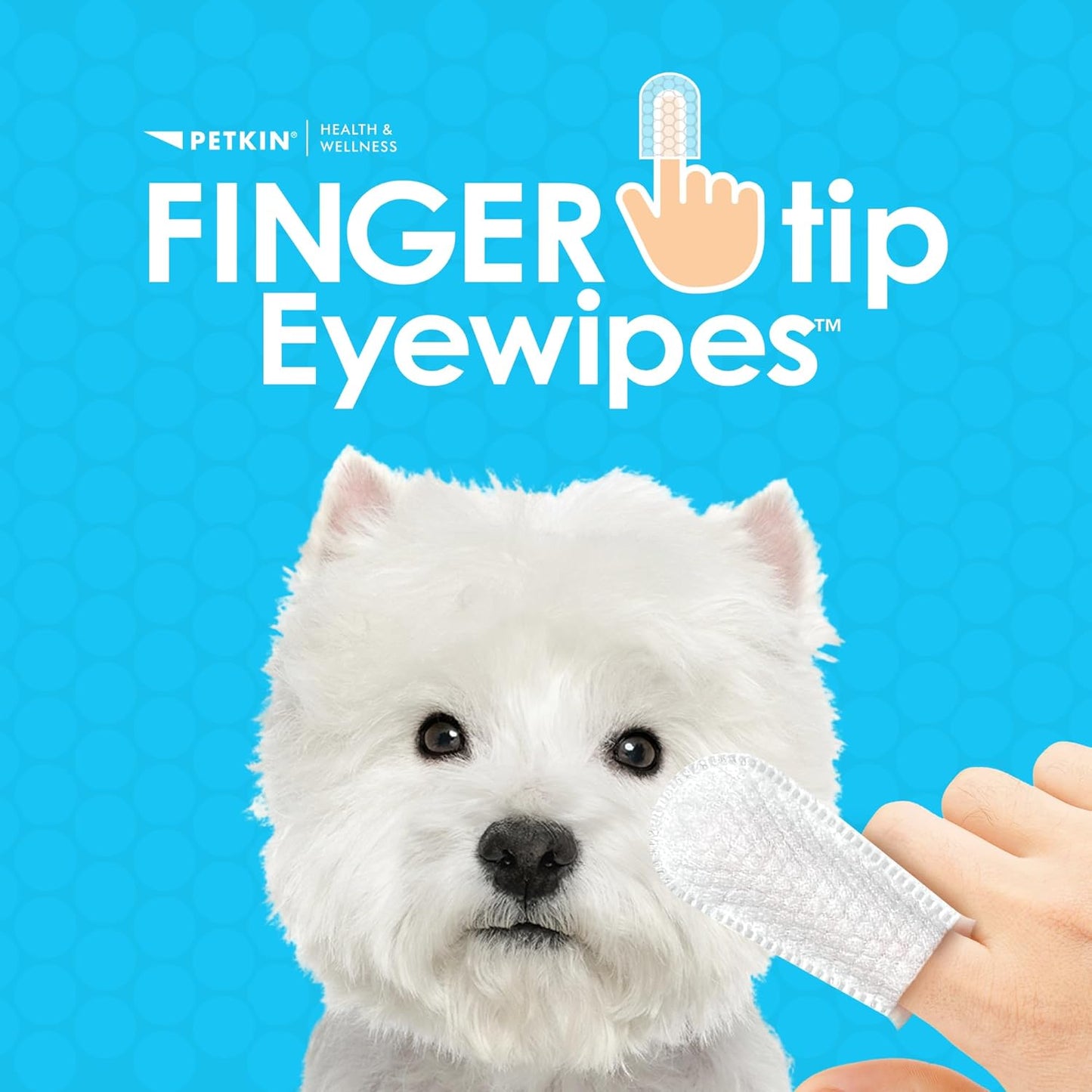 Petkin Fingertip Eye Wipes for Dogs and Cats, 100 Finger Wipes - Slip-On, Snug Fit, Micro-Bristle Fabric - Cleans Eye Area, Dirt and Tear Stains - Convenient, Ideal for Home and Travel - No Scent