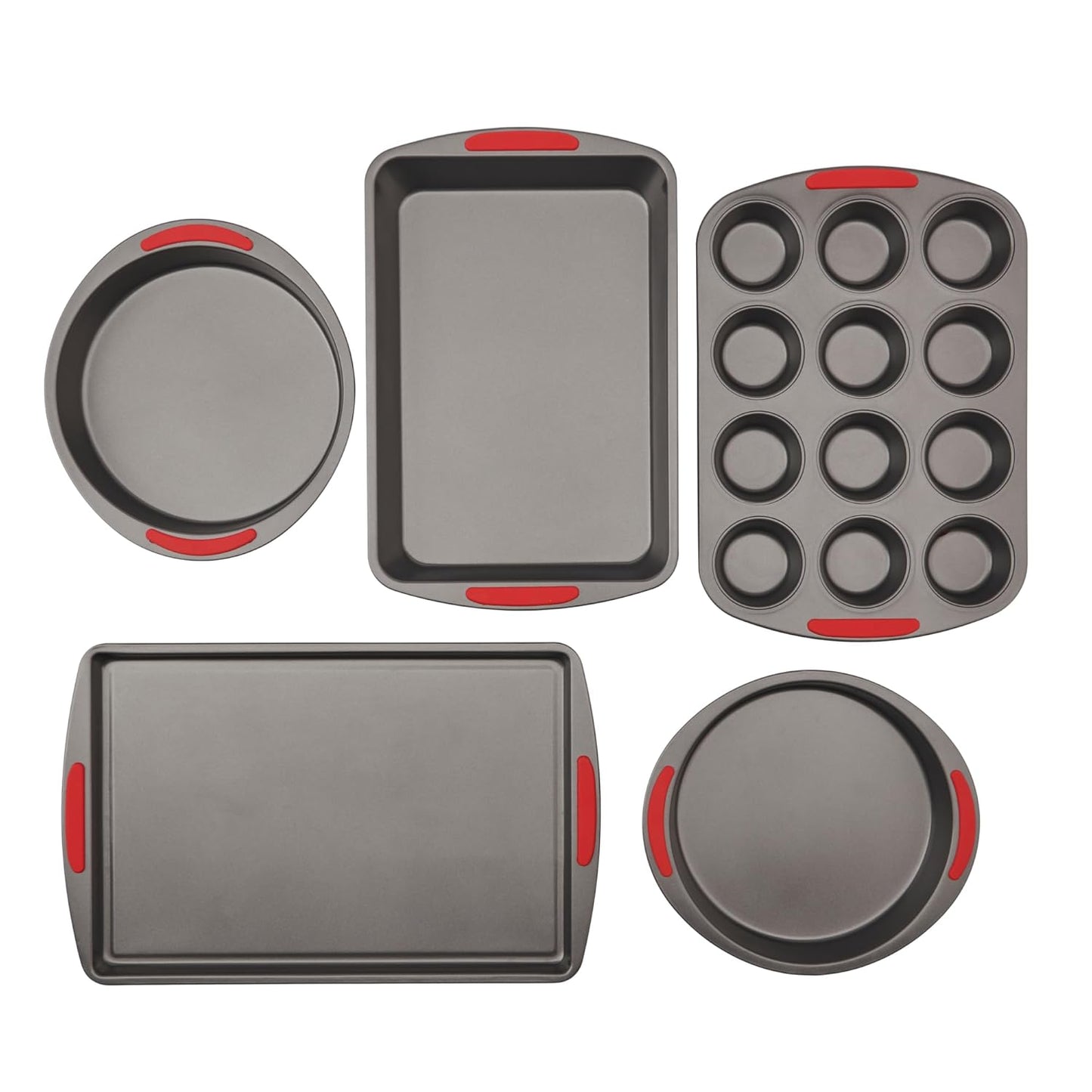 GoodCook 5-Piece Mega Grip Nonstick Bakeware Set – Cookie Sheet Pan, 2 9” Round Cake Pans, 13” x 9” Bake & Roast Pan, 12-Cup Muffin Pan - Baking Supplies, Baking Pans Set
