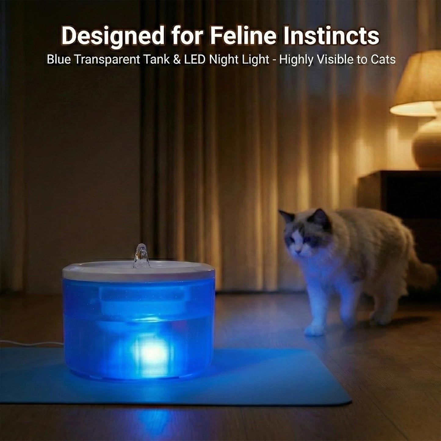 Cat Water Fountain,2.2L/74oz Cat Fountain – Ultra Quiet Upgraded Automatic Pet Water Fountain with 3 Replaceable Filters,12oz Pet Outdoor Water Bottle&Cat Drinking Fountain for Small Dogs (Blue)