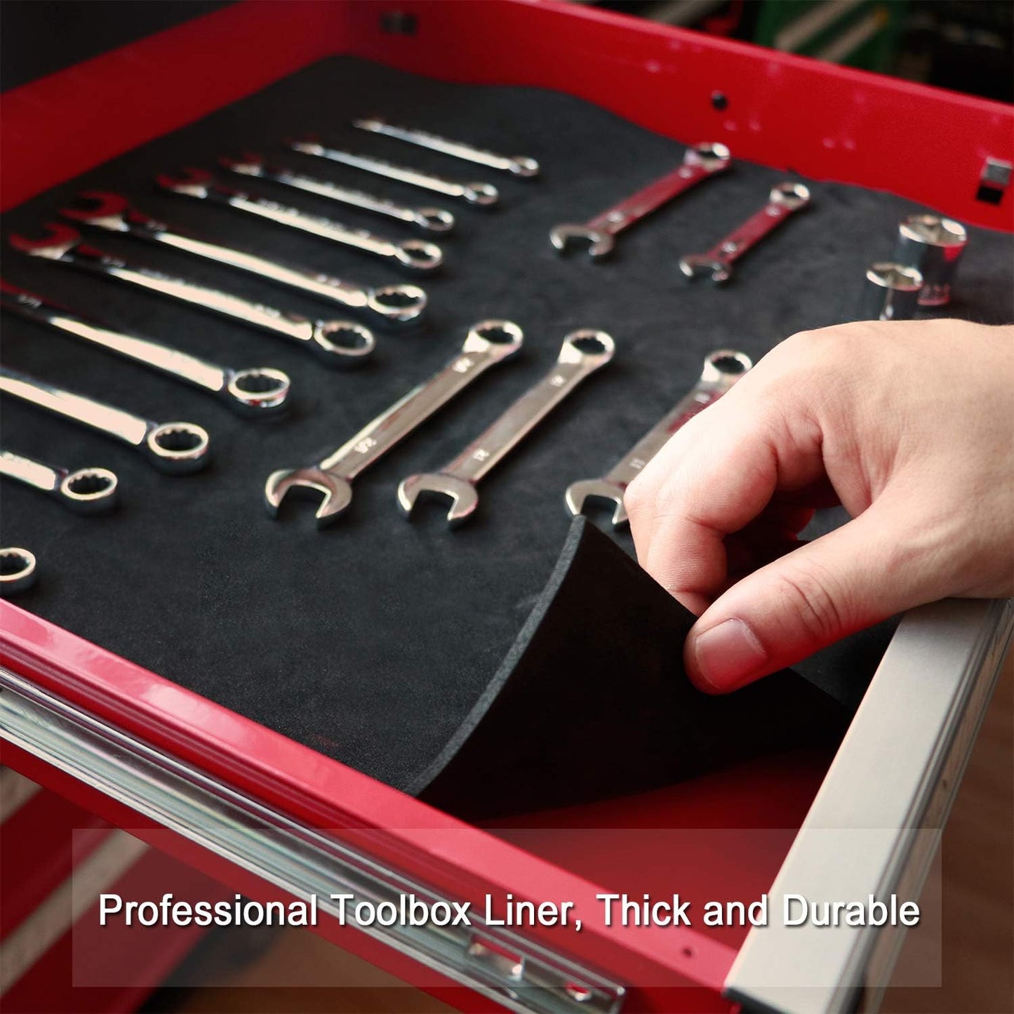 CASOMAN Professional Tool Box Liner and Drawer Liner - 16 inch (Wide) x 6 feet (Long), Non-Slip,Black