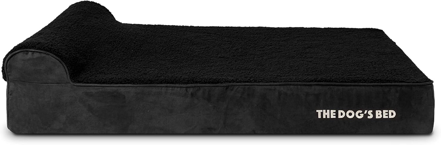 The Dog’s Bed Orthopedic Memory Foam Dog Bed with Headrest, Plush Fabric, Black Plush, XL, 6-Inch