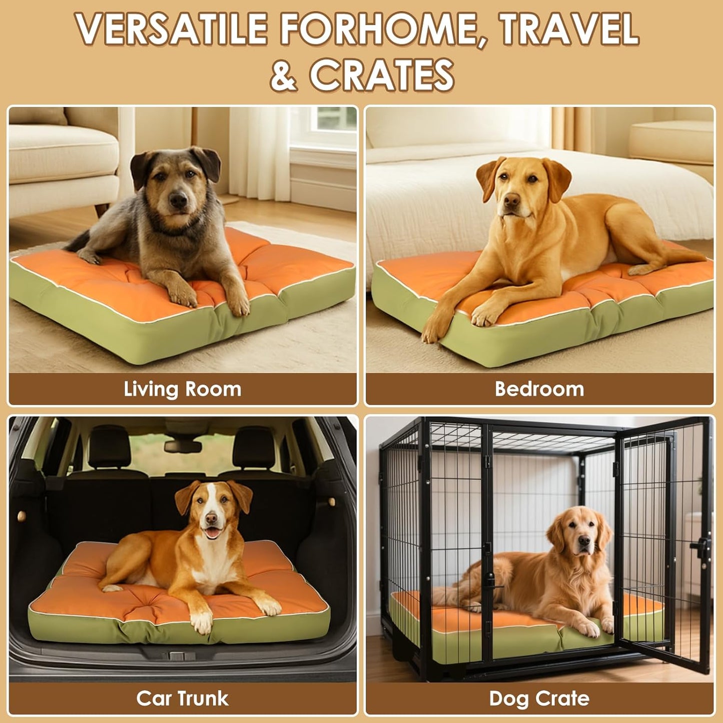 35" x 23" Waterproof Faux Leather Dog Bed for Crate, High Resilience Foam Large Dog Beds, Soft Comfy Kennel Pad with Non-Slip Bottom, Pet Beds for Medium and Large Breed, Easy to Clean