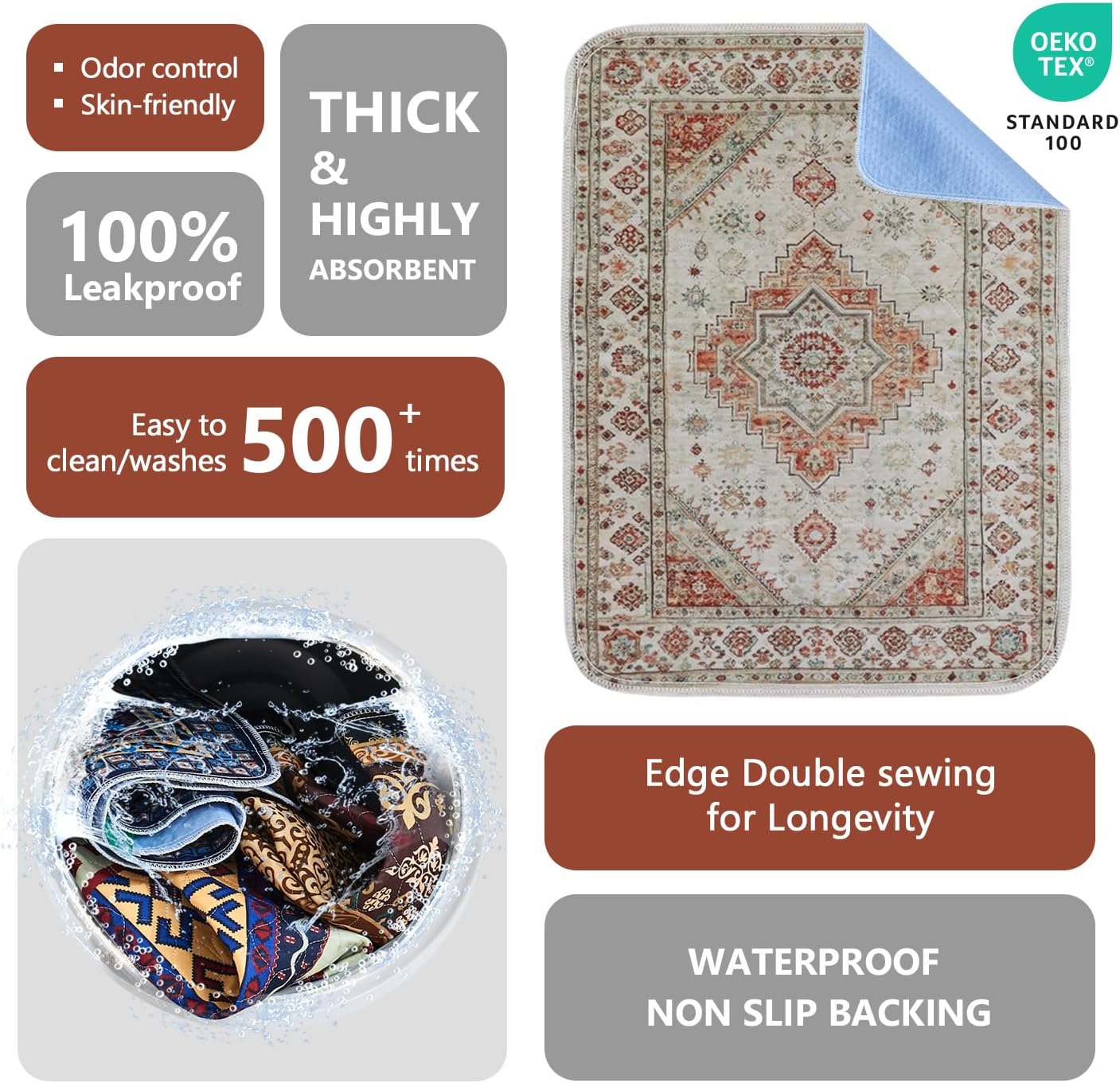 Qeils Washable Pee Pads, Reusable Puppy Pads Super Absorbent Leakproof Dog Training Pads, Non-Slip Wee Wee Pads for Crate, Floor, Potty Pads Feeding Mat Dog Pee 2 Pack 18"x24"
