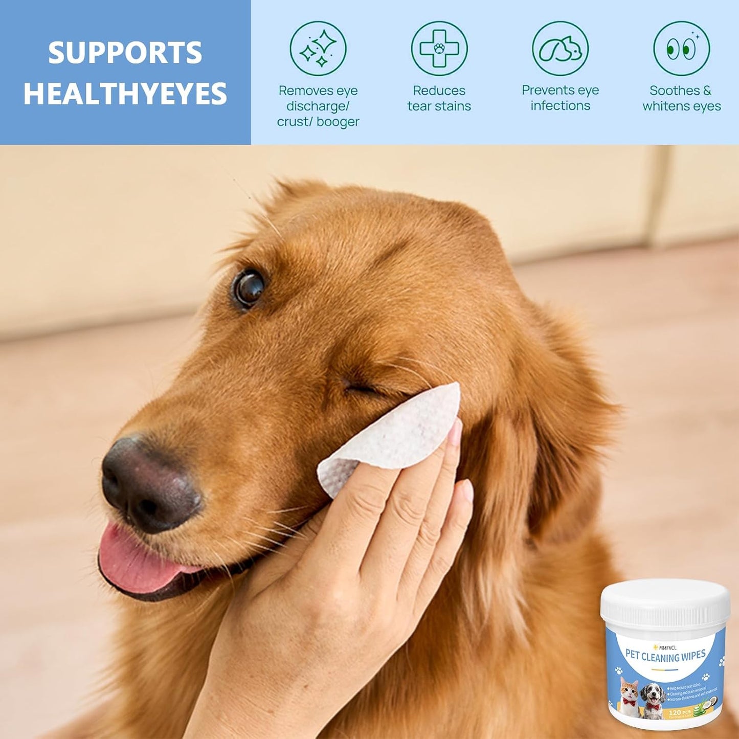 Pet Cleaning Wipes for Dogs and Cats, Tear Stain and Eye Discharge Removal, Coconut Oil Formula, 4 Boxes