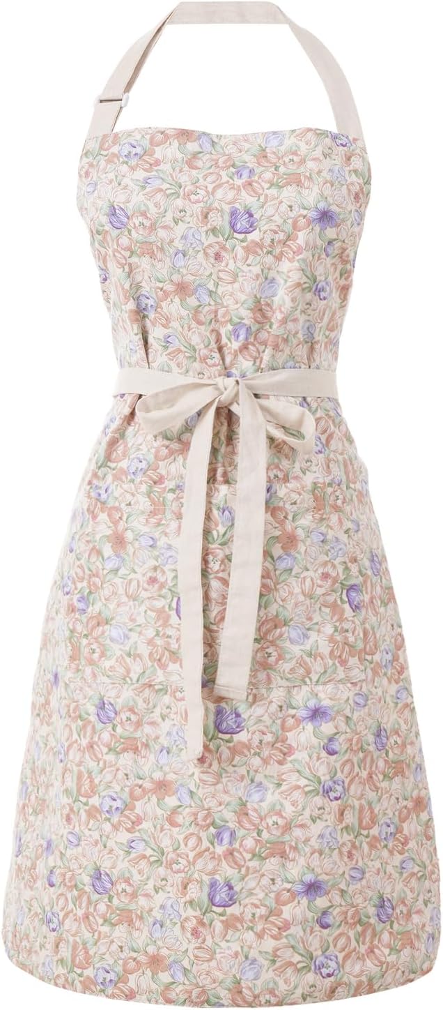 Kitchen Aprons for Women with 2 Pockets,Double Sided Vintage Adjustable Apron for Gardening Cooking Arting Painting