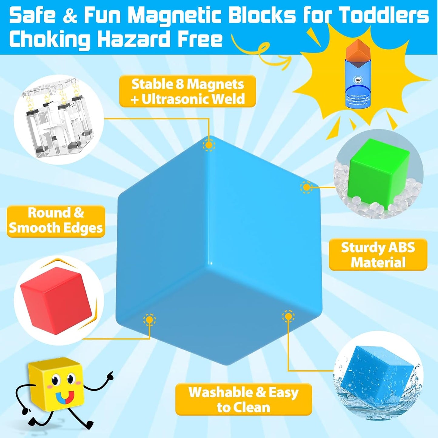 48PCS Magnetic Blocks for Toddlers Outdoor Toys Easter Gifts, Large Magnetic Cube Toy for Sensory Montessori Education Preschool Magnet Toys for 3 4 5 6 Year Old Boys and Girls