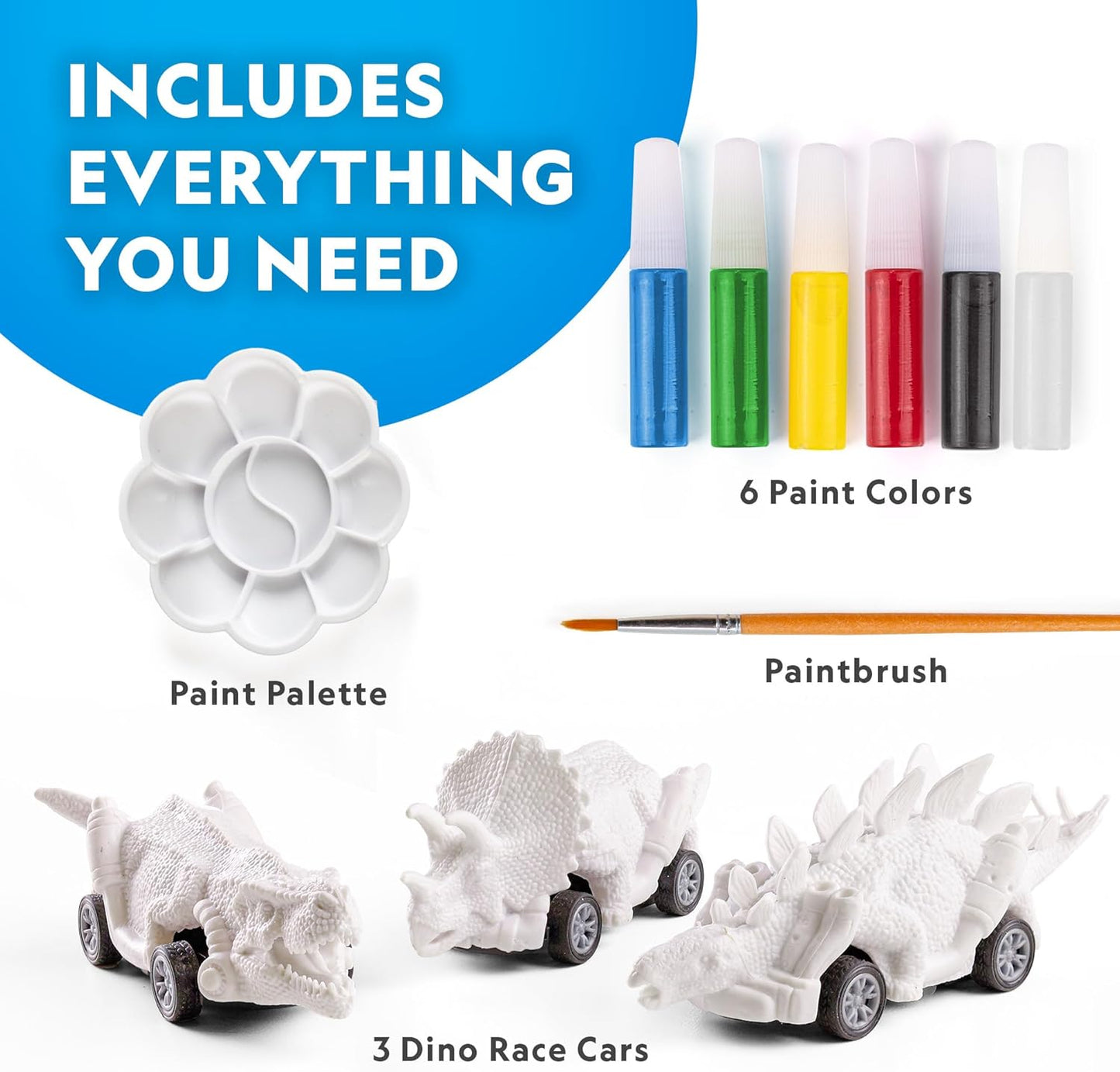 National Geographic Pull Back Dinosaur Race Cars Craft Kit - Paint 3 Dino Racecars with 6 Paint Colors, Dinosaur Toys for Kids, Kids Painting Kit, Arts & Crafts for Kids
