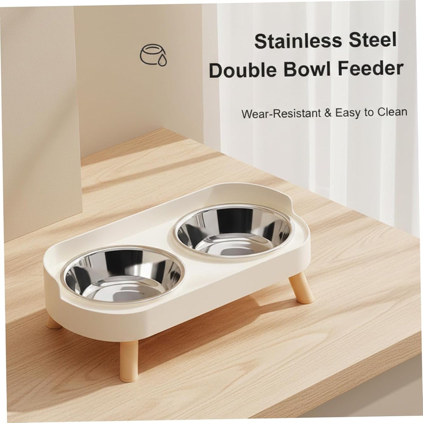 2-Pack Cat Bowl Set, Elevated Cat Food and Water Bowl with Non-Slip Stand, Stainless Steel Double Feeder with Anti-Spill Design for Cats and Small Dogs