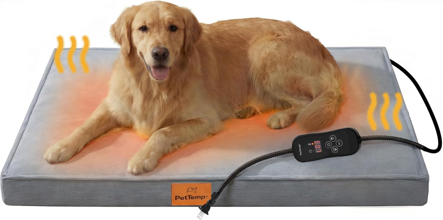 Extra Large Heated Dog Bed with Orthopedic Memory Foam, 4" Thick Beds for Large Sized Dog, 43.3 × 27.5 in Waterproof Sofa Dog Bed with Removable Heating Pad, Washable Cover & Non-Slip Bottom, 60W