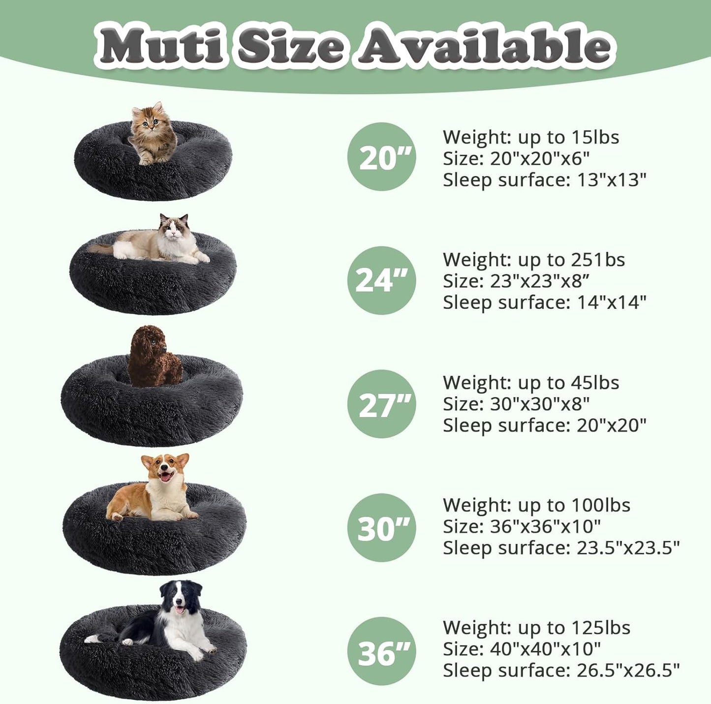 JOLLYVOGUE Dog & Cat Bed, Calming Anti-Anxiety Pet Bed for Small Dogs, Fluffy Donut Cushion for Small and Medium Pets (23")