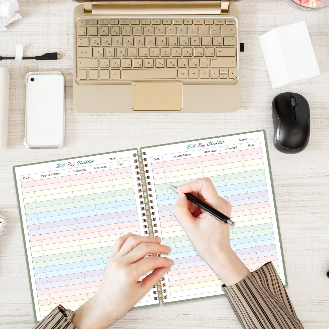 Bill Tracker Notebook - Monthly Bill Organizer & Planner for Personal Budgeting Financial, Monthly Bill Payment Checklist, 8.5" x 11", Green