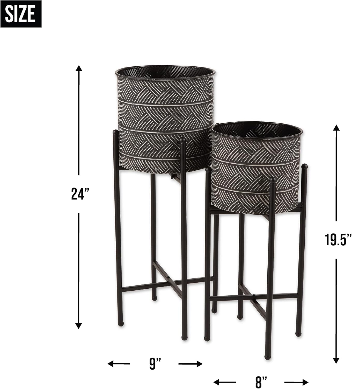DII Bucket Plant Stand Set Indoor/Outdoor, Large, 9x9x24; Small, 8x8x19.5, Deco Waves, 2 Piece