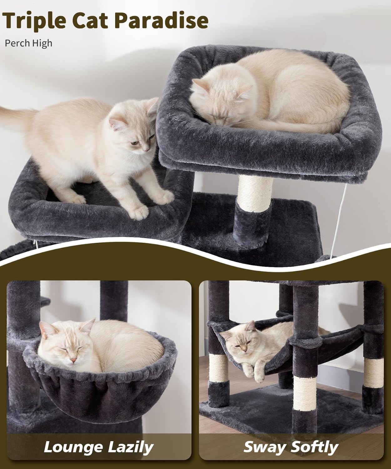 AMHANCIBLE Tall Cat Tree, 70 Inch Cat Tower for Indoor Cats, Multi-Level Cat Tree with Scratching Post, Hammock, Hanging Basket, Large Cat Condos for Adult Cats Kittens, Dark Grey, PT18DG