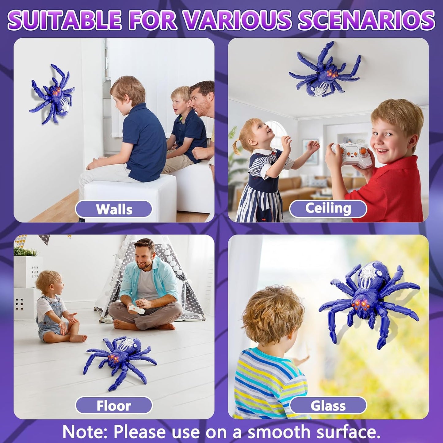 Wall Crawler Spider, Rechargeable Remote Control Robot Kids Toys, 360° Rotating RC Wall Climbing Spider with LED Eyes Toys for Boys Girls Ages 3 & Up, Birthday Gifts for 3-12 Year Old Boys