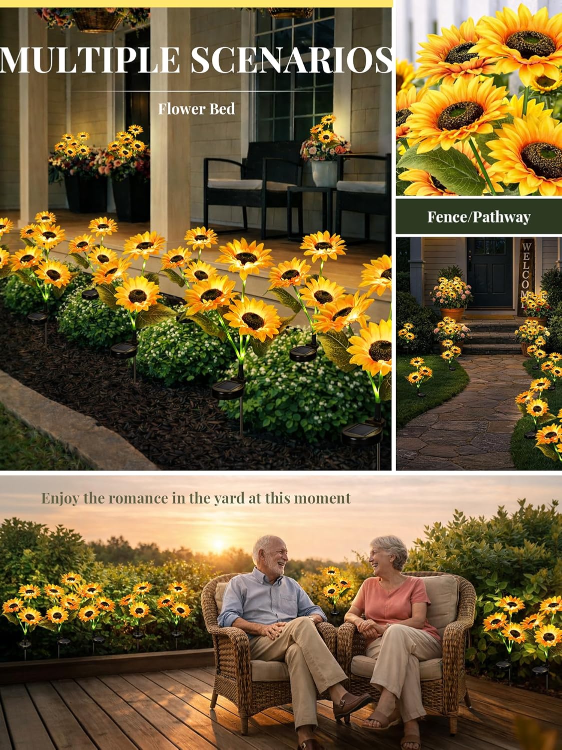 GIGALUMI Solar Garden Lights Artificial Flowers, LED Garden Decor Carefree Sunflower Solar Lights Outdoor Yard Decorations Outdoor, Everlasting Sunflower Decor Gift for Outside Yard Patio (Set of 3)