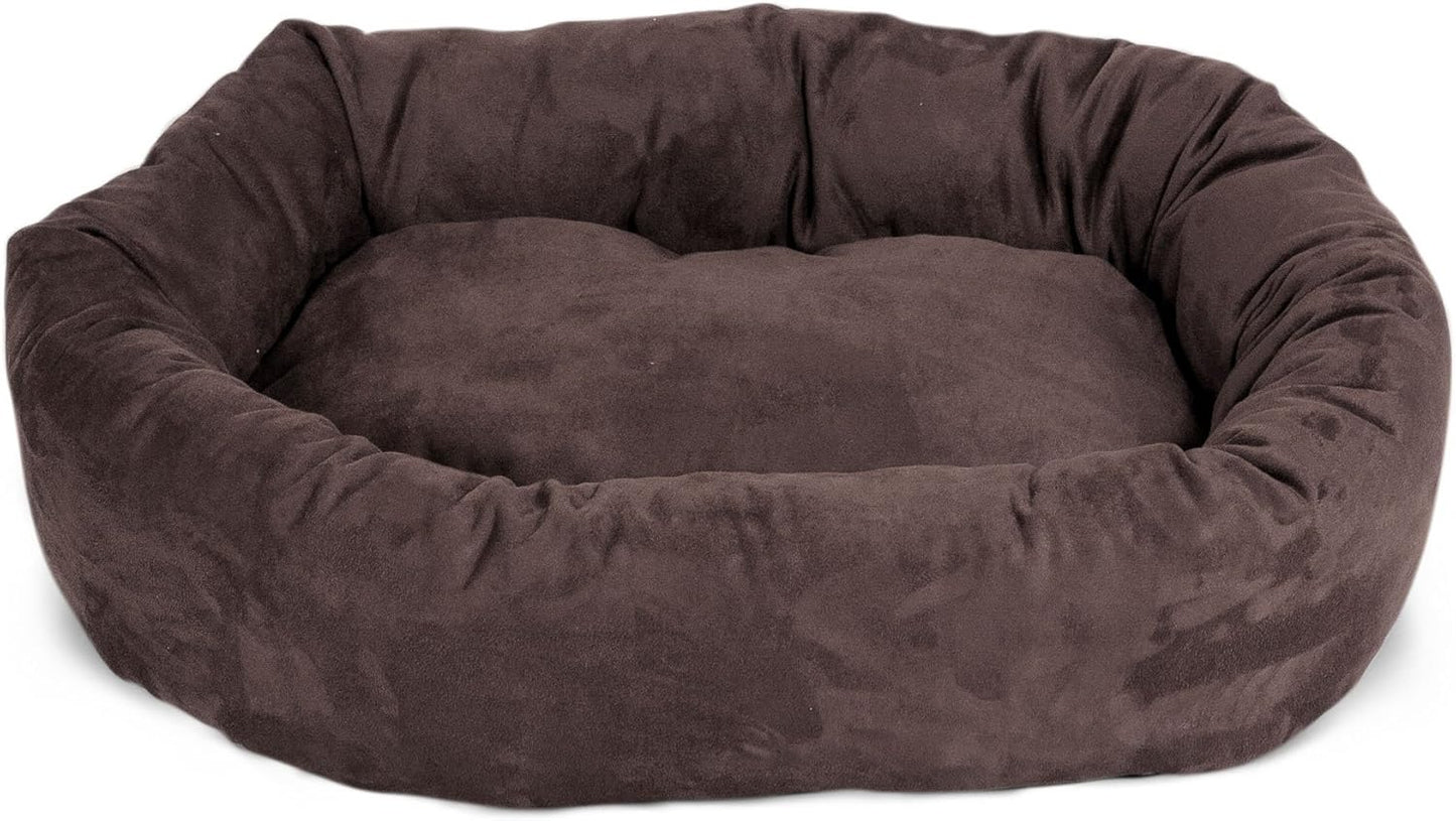 Majestic Pet 40 Inch Suede Calming Dog Bed Washable 40x29x9 (Inch) – Cozy Soft Round Donut Dog Bed with Spine Support for Dogs to Rest their Head - Round Pet Bed Large – Chocolate