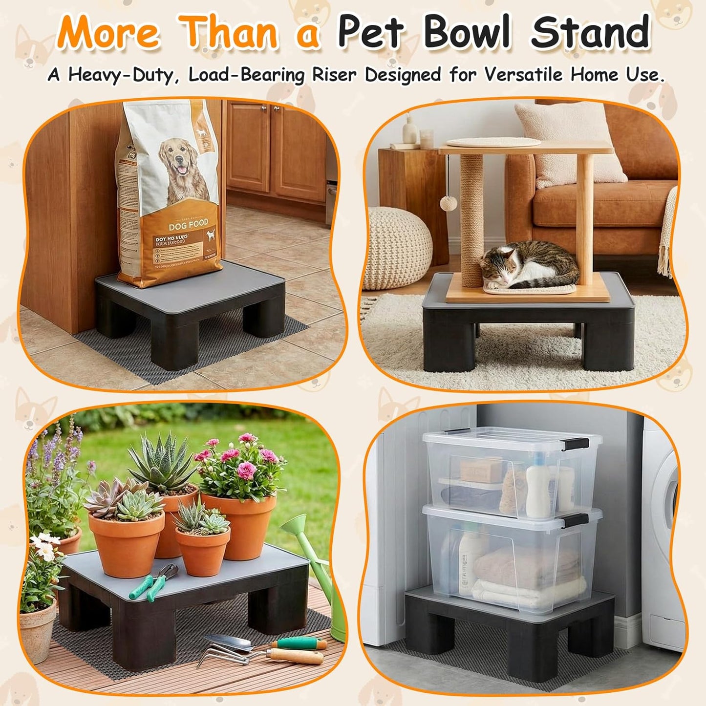 Upgraded Elevated Dog Bowl Stand and 100% Waterproof & Non-Slip Mat, Raised Bowl Stand for Small Medium Dogs, Easy-Clean Silicone Pet Food Mat- Neck Strain Relief & Protect Your Floors
