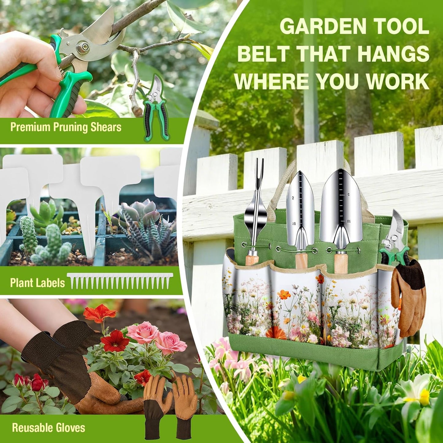 Gardening Tools Set for Women 29Pcs Heavy Duty Garden Hand Tools Set with Floral Tote Bag Rust-Proof Garden Tool Kit Supplies Gardening Esssential Gifts for Women Men