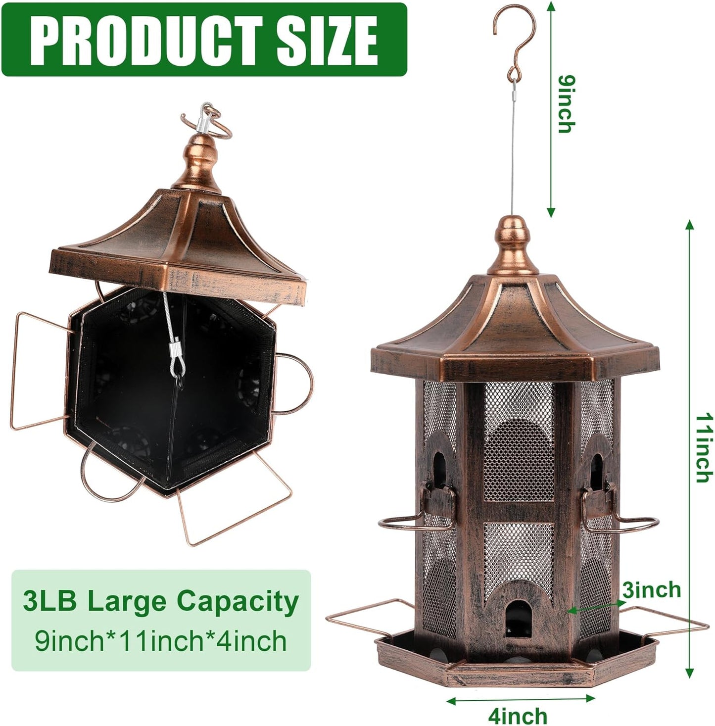 Bird Feeders for Outdoor Hanging, Metal Chew Proof Wild Bird Feeder, Squirrel Proof Birdfeeders for Outside Garden Backyard Attracting Finch (Seed is not Included)