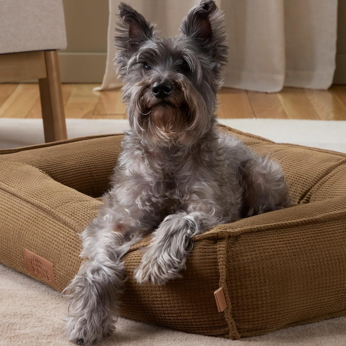 Town & Country Luxe CuddleTown Cozy Bolster Pet Bed, Ribbed Corduroy Texture, Machine Washable Cover, Soft, Cozy & Calming, Non-Slip Bottom, Brown, Medium 27"x22"x7"