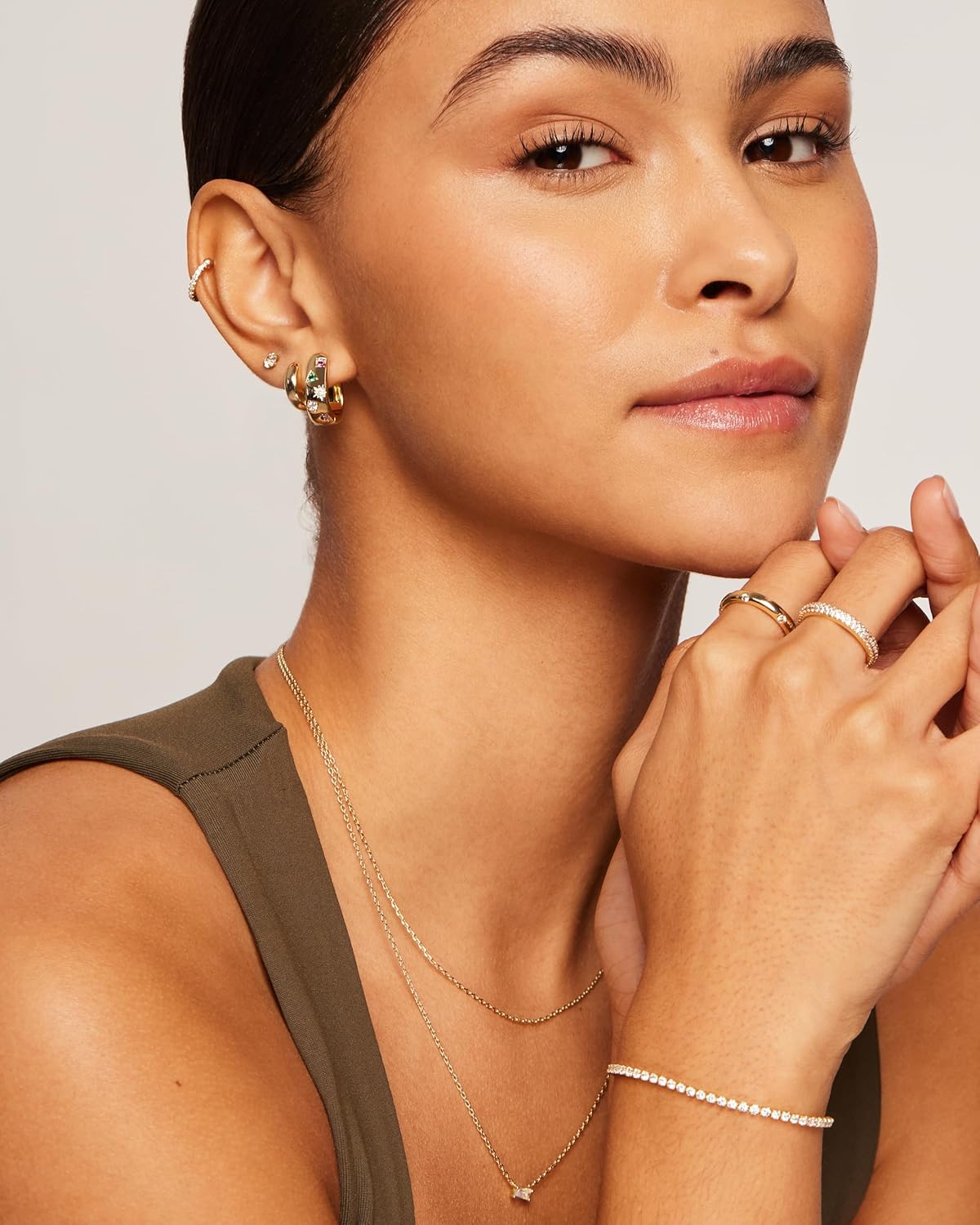 PAVOI 14K Gold Plated 925 Sterling Silver Posts Chunky Huggie Earrings for Women | Multi-Colored Cubic Zirconia Statement Hoop Earrings