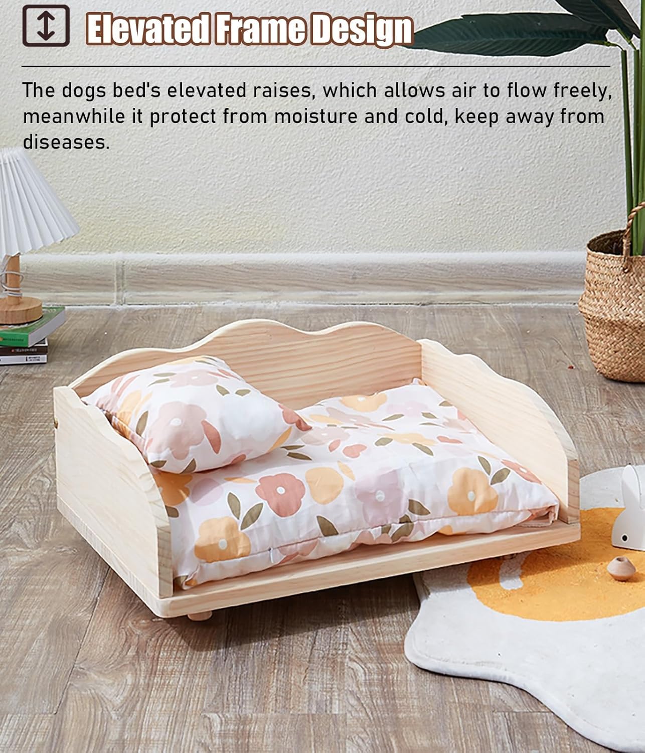 Dog Bed All Seasons Elevated Pet Rest Bed with Railing, Heavy Duty Modern Wooden Cat Cot Furniture, Cute Couch Dog Kennel Shelter for Indoor/Outdoor (Color : 4-with Bedding, Size : M) (2 With Beddi