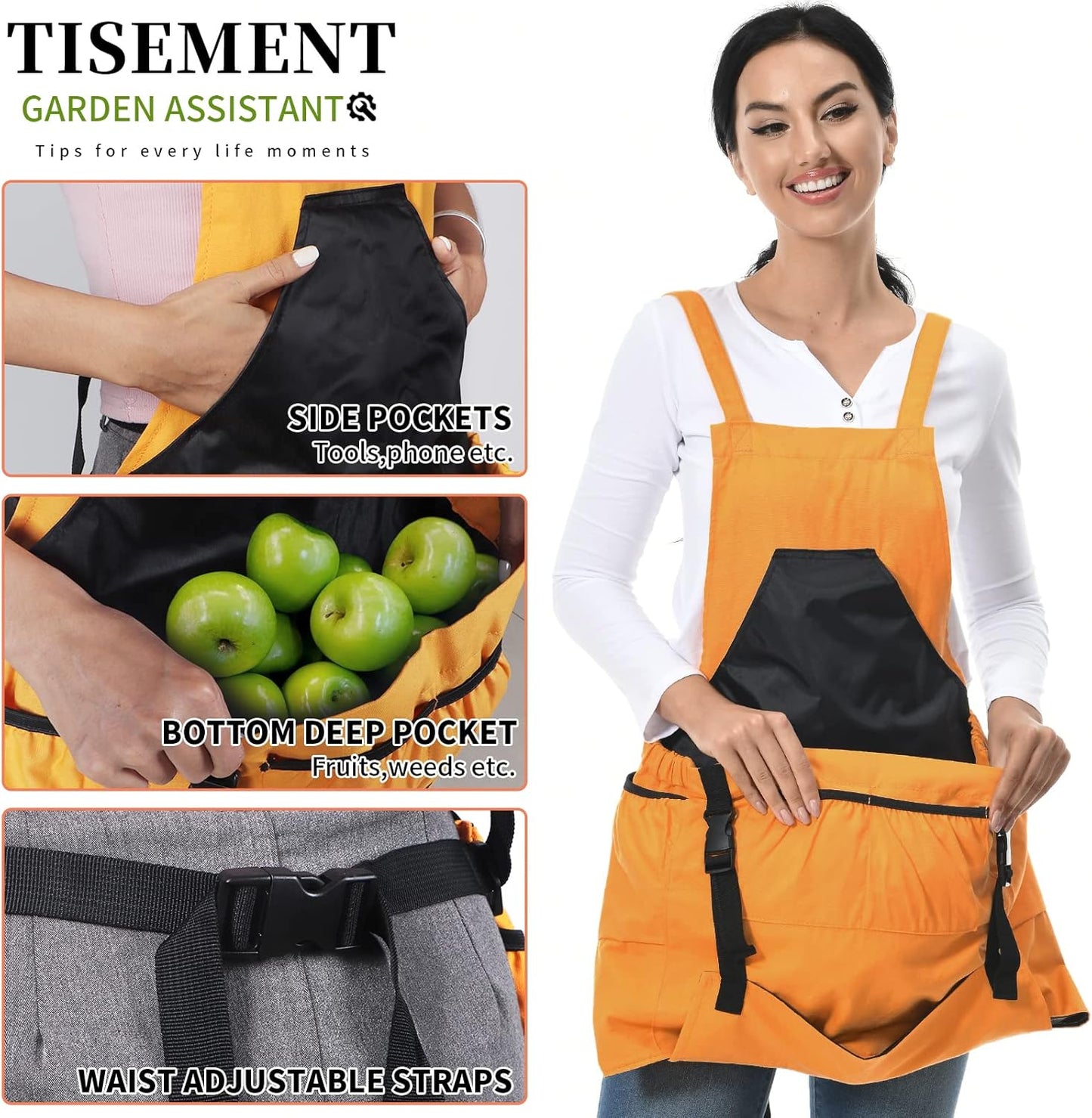 Gardening Apron, 8Oz Waterproof Canvas Garden Apron with Quick Release Pockets for Harvesting, Great Gardening Gifts for Women.