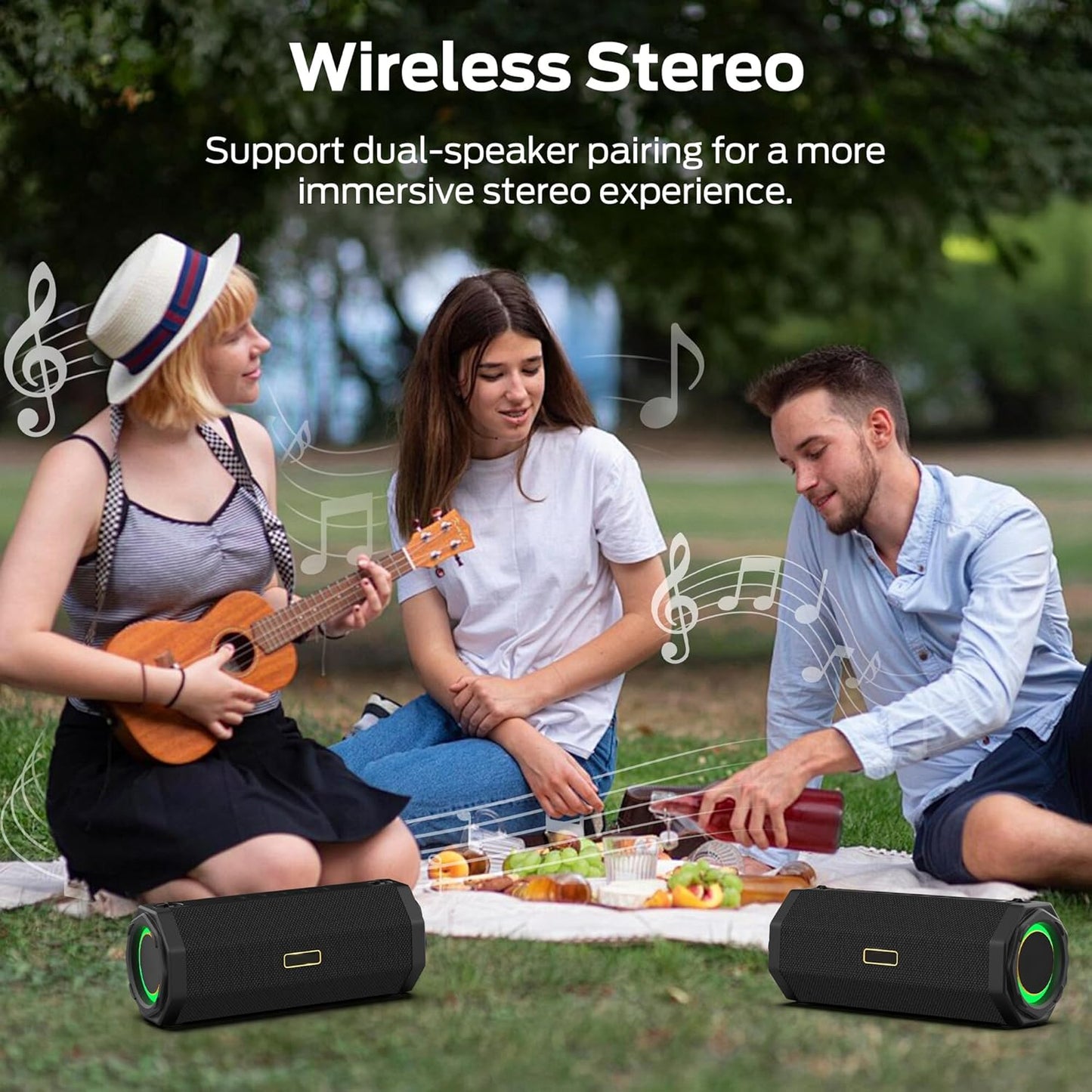 Monster Speaker S200 Wireless Portable Bluetooth Speaker, 24H Playtime, IPX6 Waterproof, 50W Stereo Sound, Bluetooth 5.4, Dual Bass Speakers, Perfect for Home, Parties, and Travel.Black