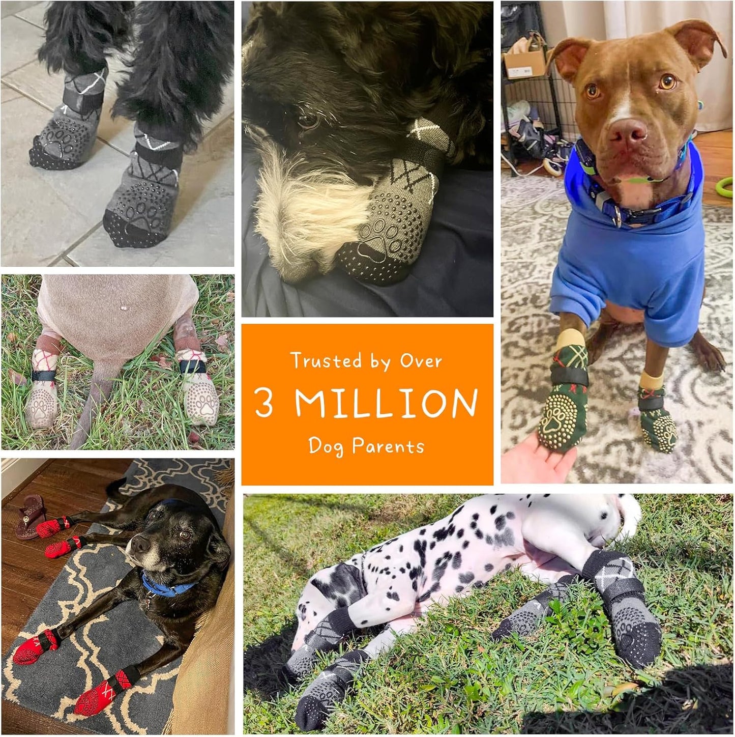 BEAUTYZOO 6PCS Dog Socks to Prevent Licking Paws for Cold Pavement, Winter Dog Shoes with Grippers for Hardwood Floors Anti Slip, Puppy Boots & Paw Protectors for Small Medium Large Senior Dogs, SM