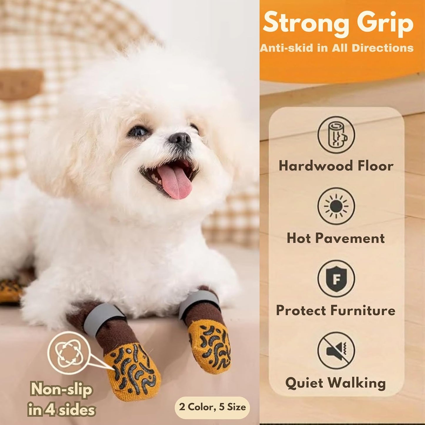 Double Sides Non-Slip Dog Socks to Prevent Licking Paws - Anti-Slip, Strong Traction for Paw Protector, Senior Dogs, Hardwood Floors, Dog Booties with Extra Thick Grippy Socks - Size Medium (4 Socks)