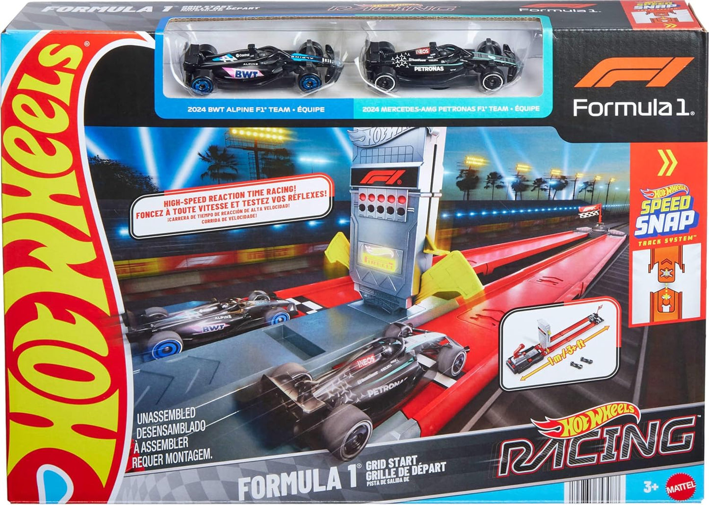 Hot Wheels Racing Formula 1 Toy Car Track Set, Race the 2 1:64 Scale Die-Cast Officially Licensed F1 Vehicles on Side-By-Side Track, Grid Start