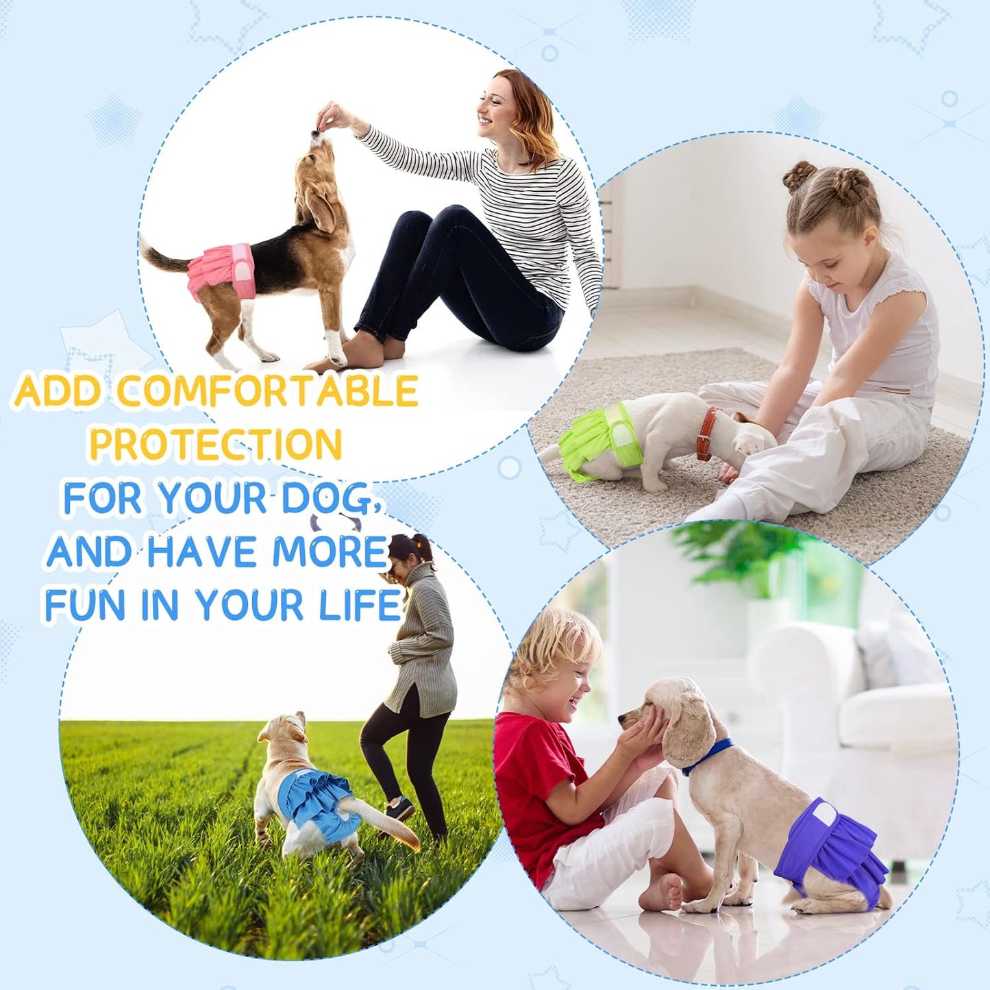 4 Pack Dog Diapers Female Washable Dog Diapers Reusable Puppy Diapers Highly Absorbent Comfortable Doggy Diapers for Dogs in Heat or Excitable Urination(M Candy Color)