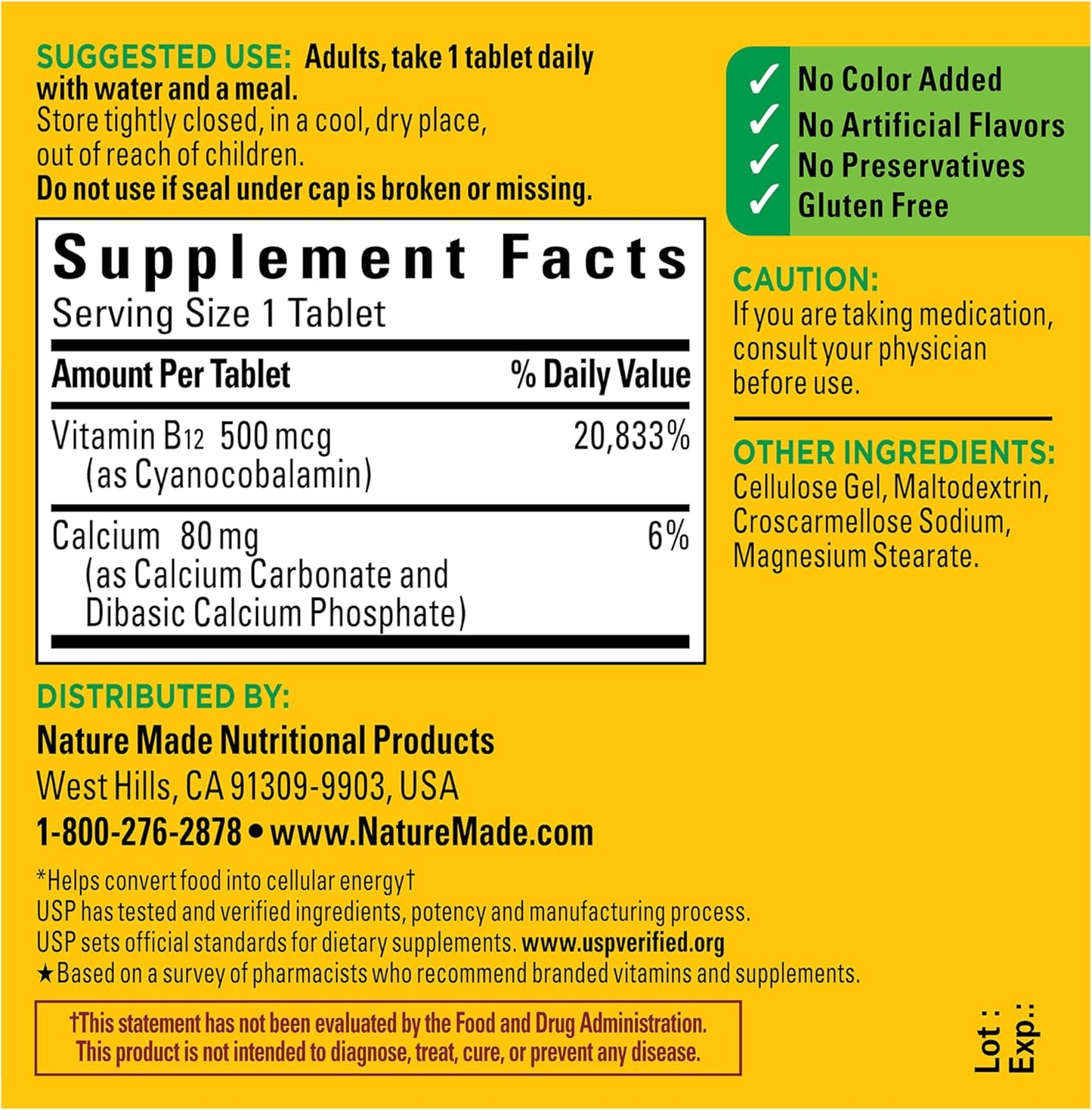 Nature Made Vitamin B12 500 mcg, Dietary Supplement for Energy Metabolism Support, B12 Vitamins 500 mcg, 200 Tablets, 200 Day Supply