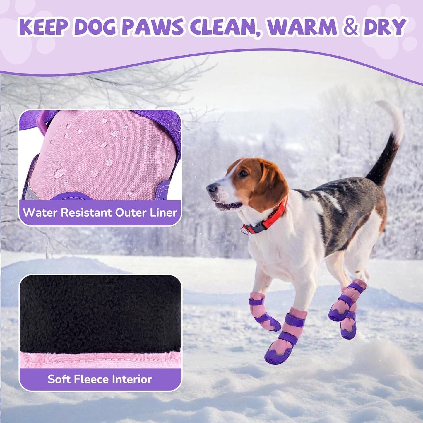 Dog Boots for Large Dogs, Medium Dog Shoes for Winter Snow Days, Waterproof Outdoor Dog Booties Fleece Lined Non- Slip with Reflective Strap for Snowy Hardwood Floor Hiking Walking, Size 7