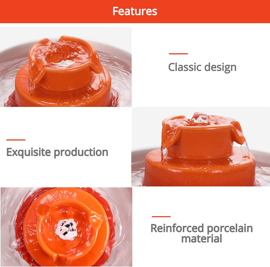Cupcake Cat Water Fountain Porcelain, Cat Fountain for Dog and Cat (Orange)