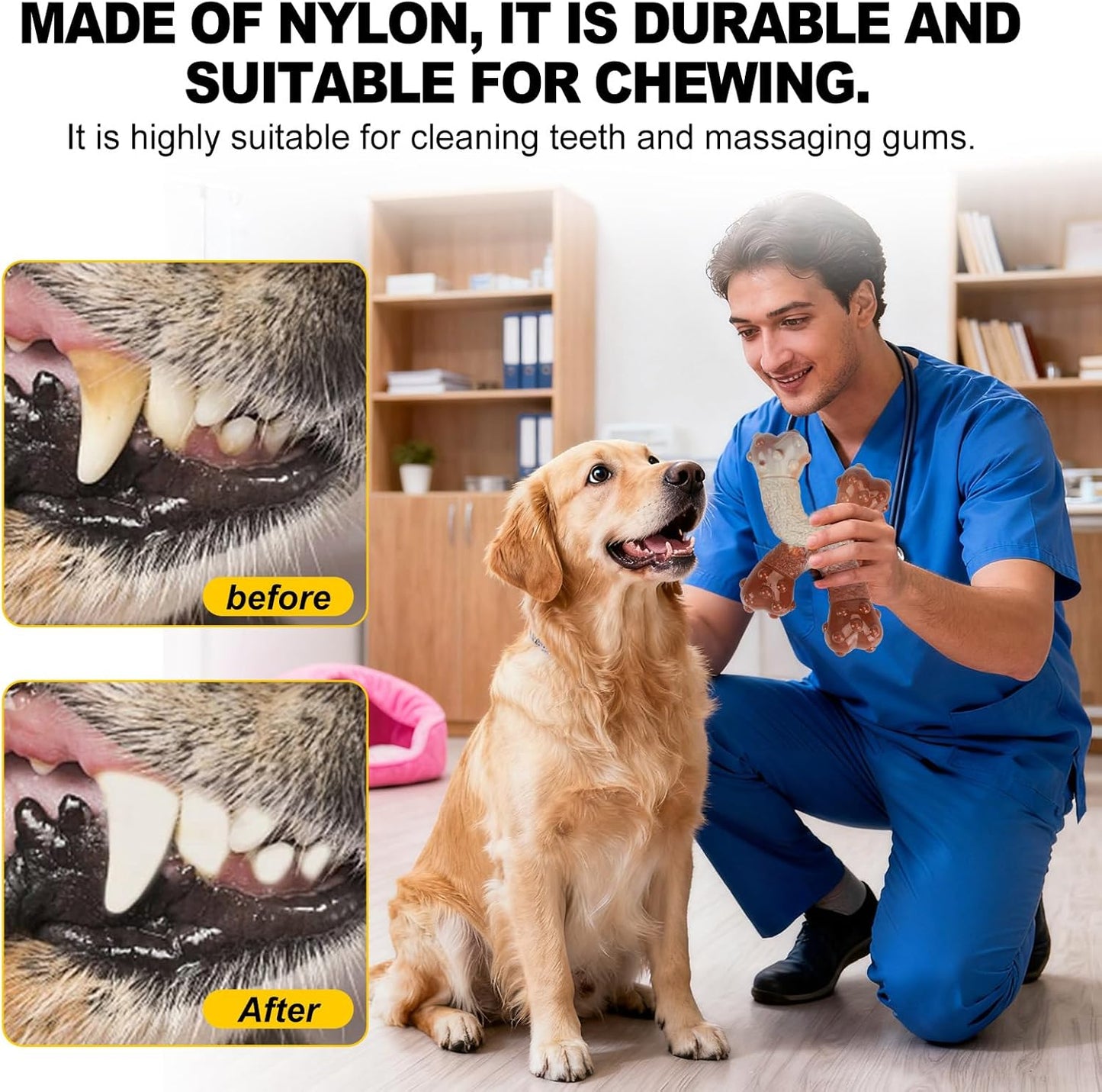 Dog Chew Toys for Aggressive Chewers - Durable Nylon Bones for Boredom Relief & Anxiety, Bacon Flavored Teething Chews for Large Dogs, Tough Chew Toy to Clean Teeth
