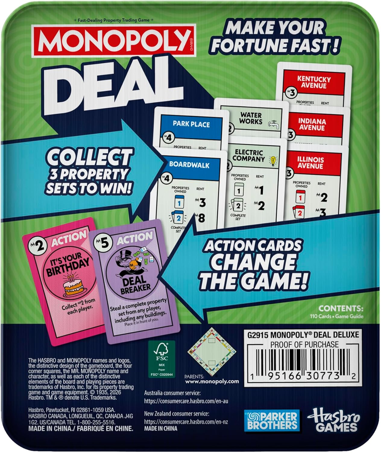 Monopoly Deal Card Game in Collectible Storage Tin | Ages 8+ | 2-5 Players | 15 Mins. | Fun Family Games for Kids, Teens, and Adults | Travel Games (Amazon Exclusive)