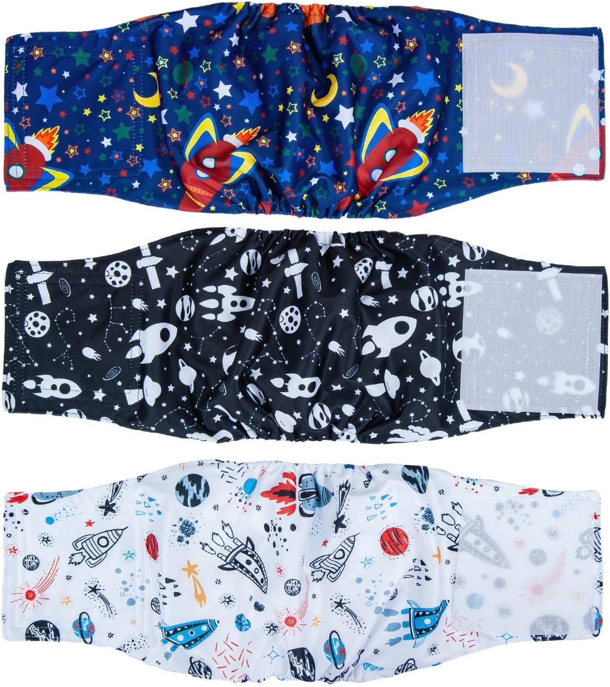 Pet Soft Dog Belly Band - 3 Packs Reusable Dog Diapers Male Doggy Diapers Wraps - Washable Dogs Belly Bands for Male Dogs (Space, XL)