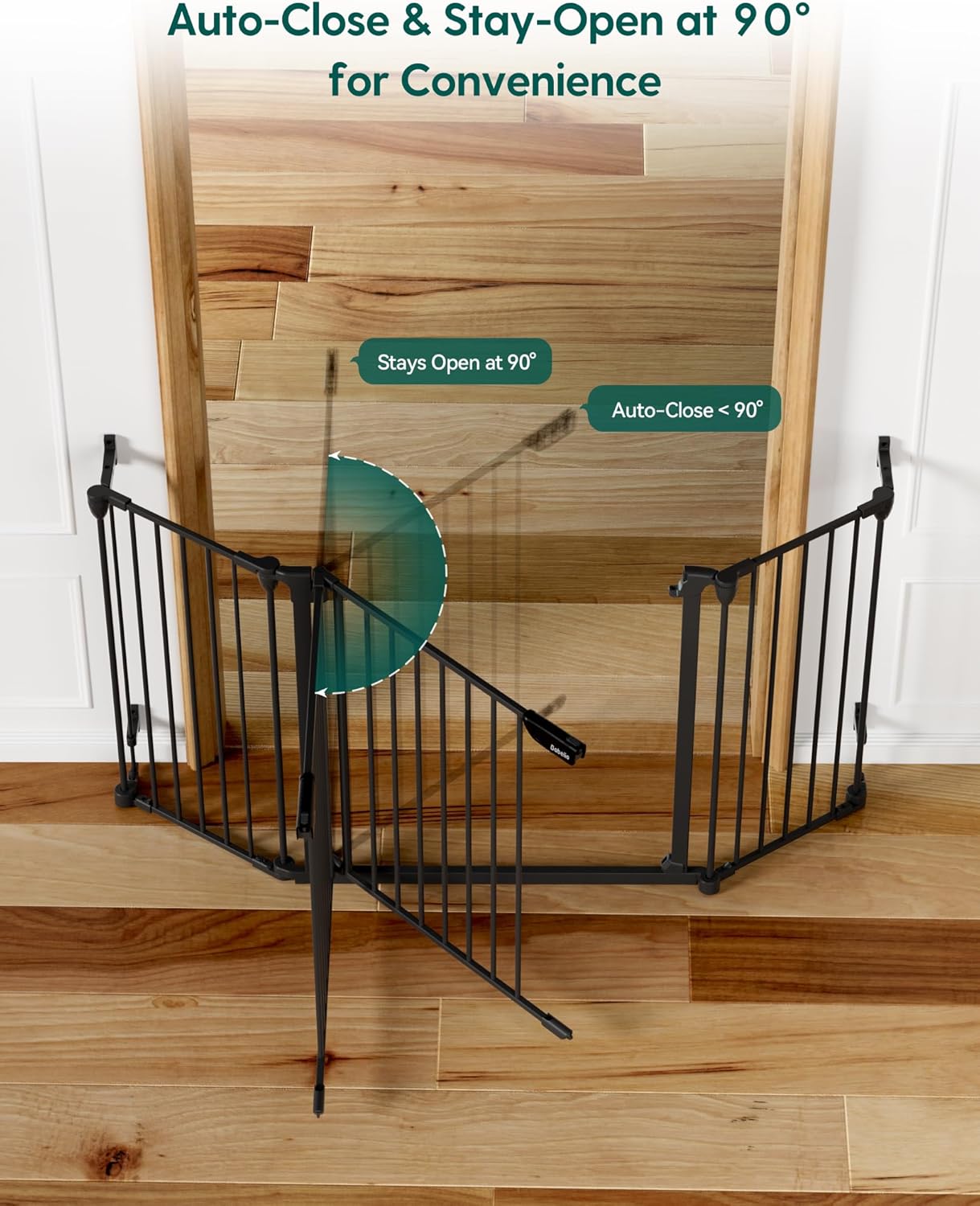 Babelio 72" Extra Wide Baby Gate, 30" Tall Auto Close Dog Fence for Stairs Kitchen Doorways Fireplace, Hardware Mounted Pet Gate Indoor, Foldable 3 Metal Panels, Black