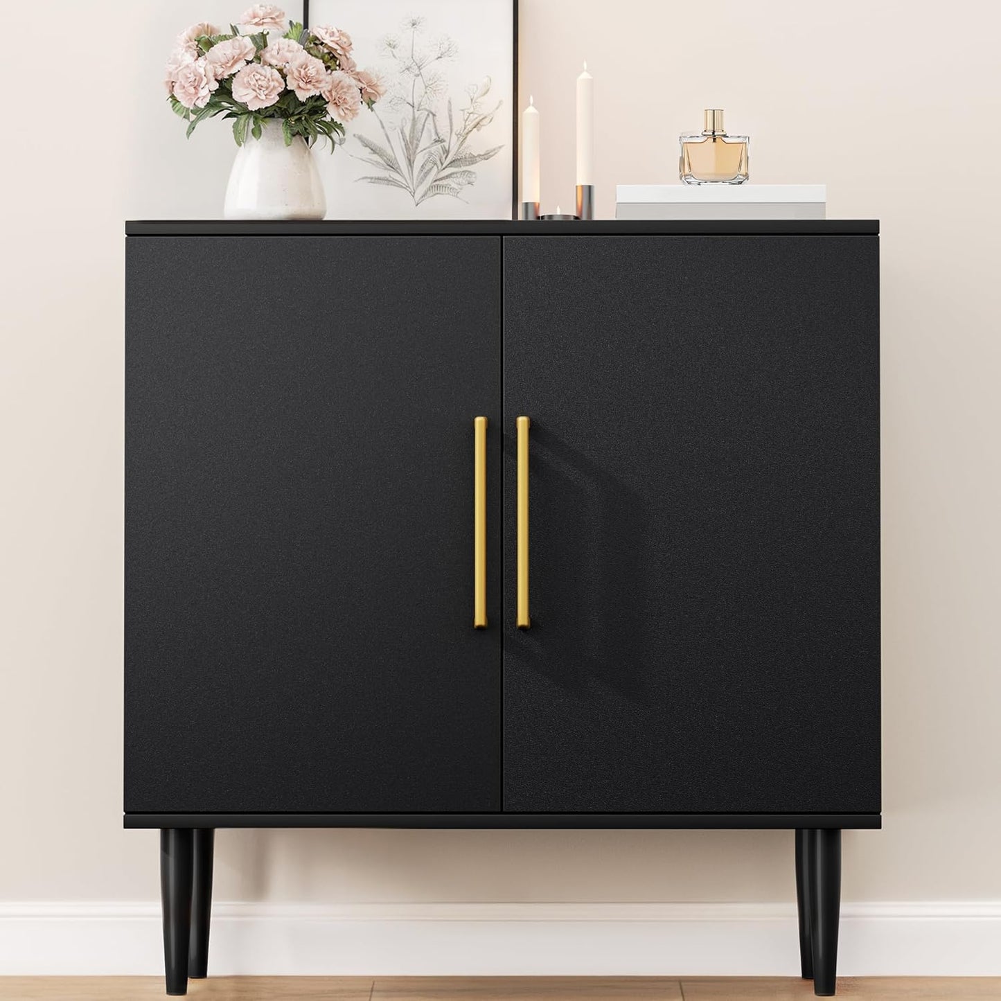 Modern Storage Cabinet, Free Standing Buffet Cabinet, Black Sideboard and Buffet Storage, Wood Accent Furniture for Living Room, Hallway, Entryway, Dining Room, Bedroom (1, Black) | Modern, Sideboard, Buffet Storage, with Doors, Accent Cabinet, 1
