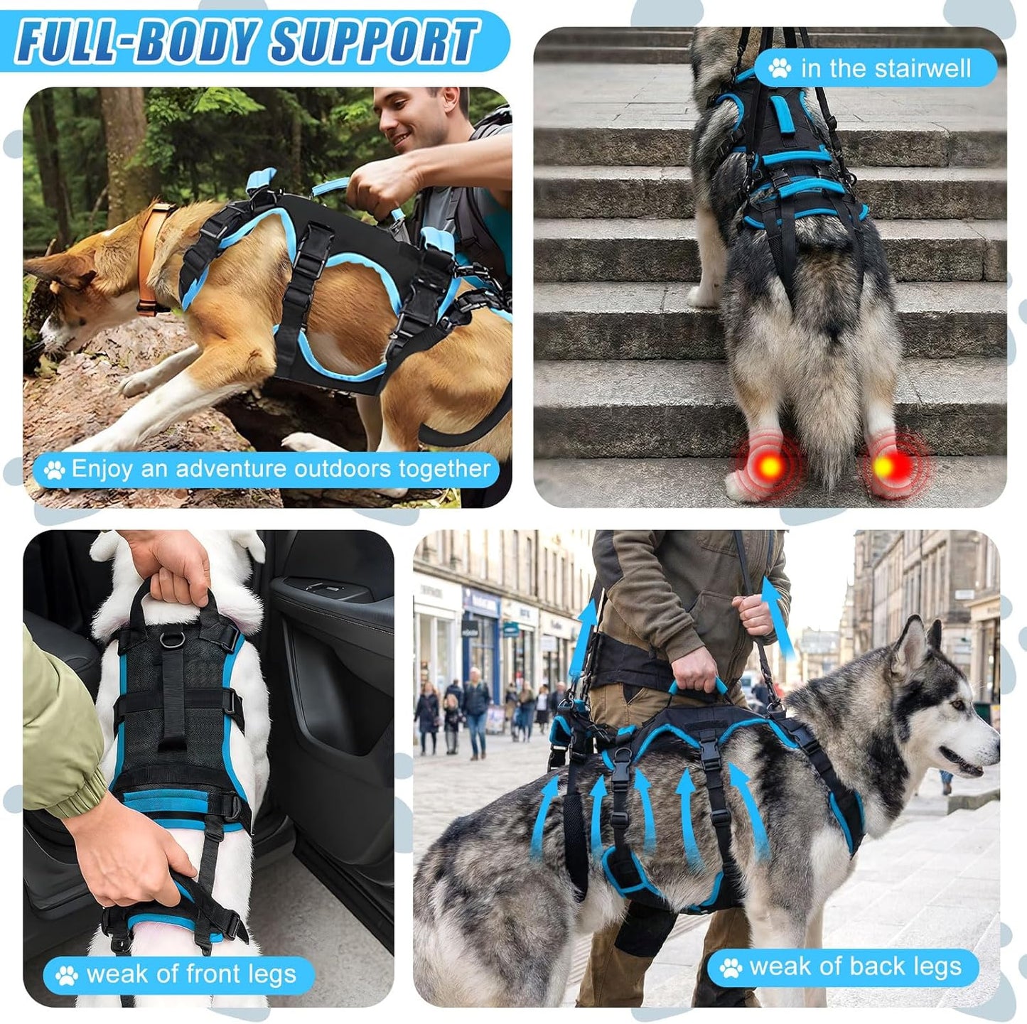 Dog Lift Harness for Large Dogs, 2-in-1 Detachable Full Body Support Acl Dog Sling Carrier with 4 Handles, Hind Assist Back Leg for Senior, Disabled, Arthritic & Post-surgery Canines(X-Large)