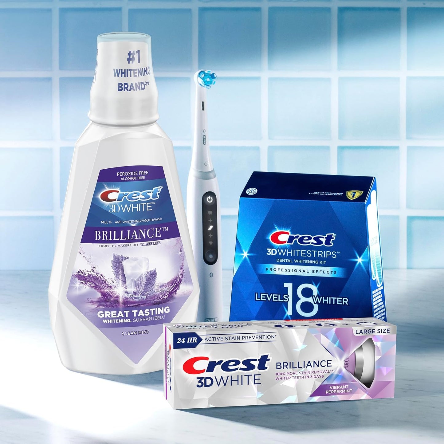 Crest Mouthwash/Mouth Rinse, 3D White Brilliance Whitening, Alcohol Free, Clean Mint, 2x1L (33.8 fl oz)