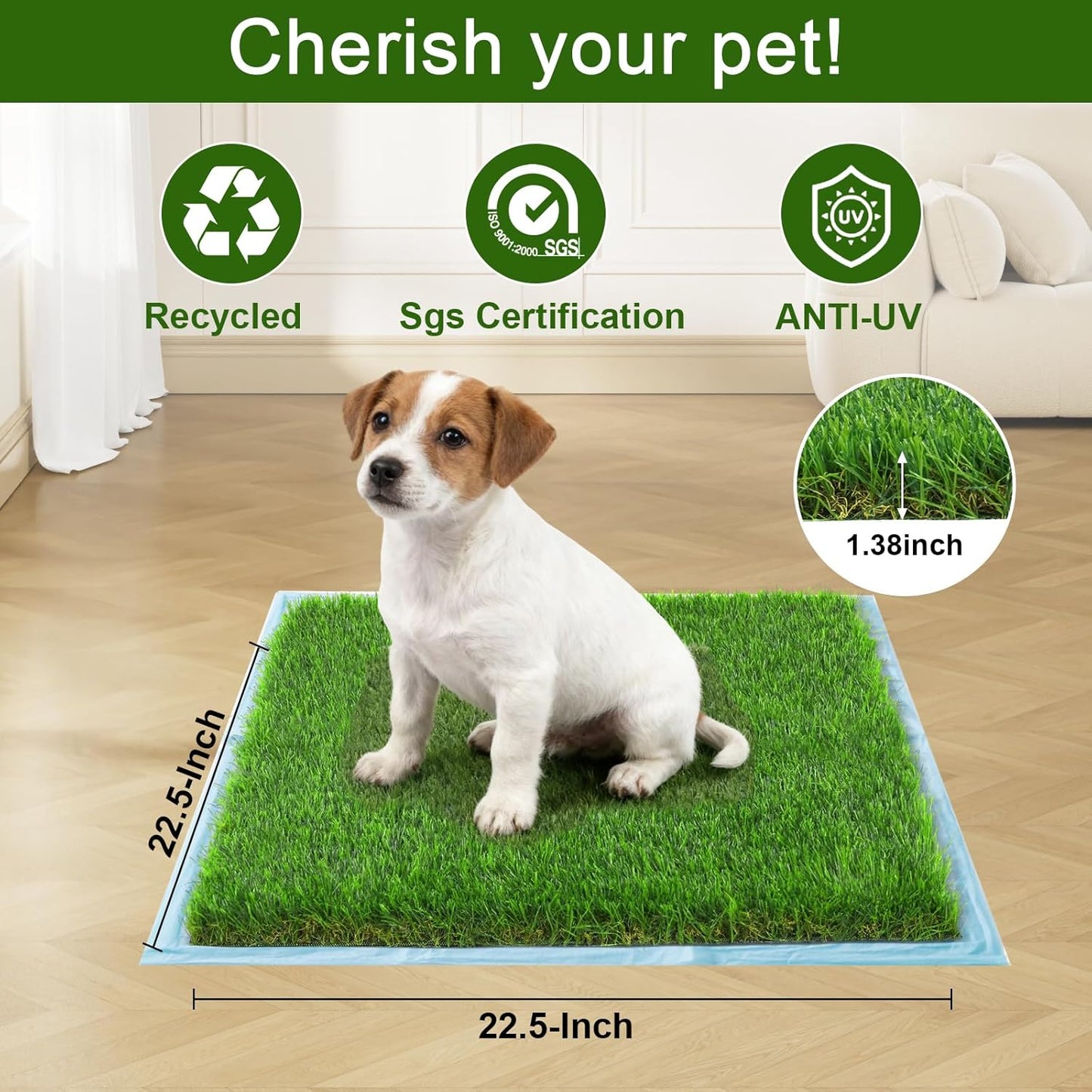 Washable Artificial Grass Pads for Dogs, 2-Pack 23x23 inch Reusable Turf Mats, Realistic Grass for Indoor Puppy Potty Training.