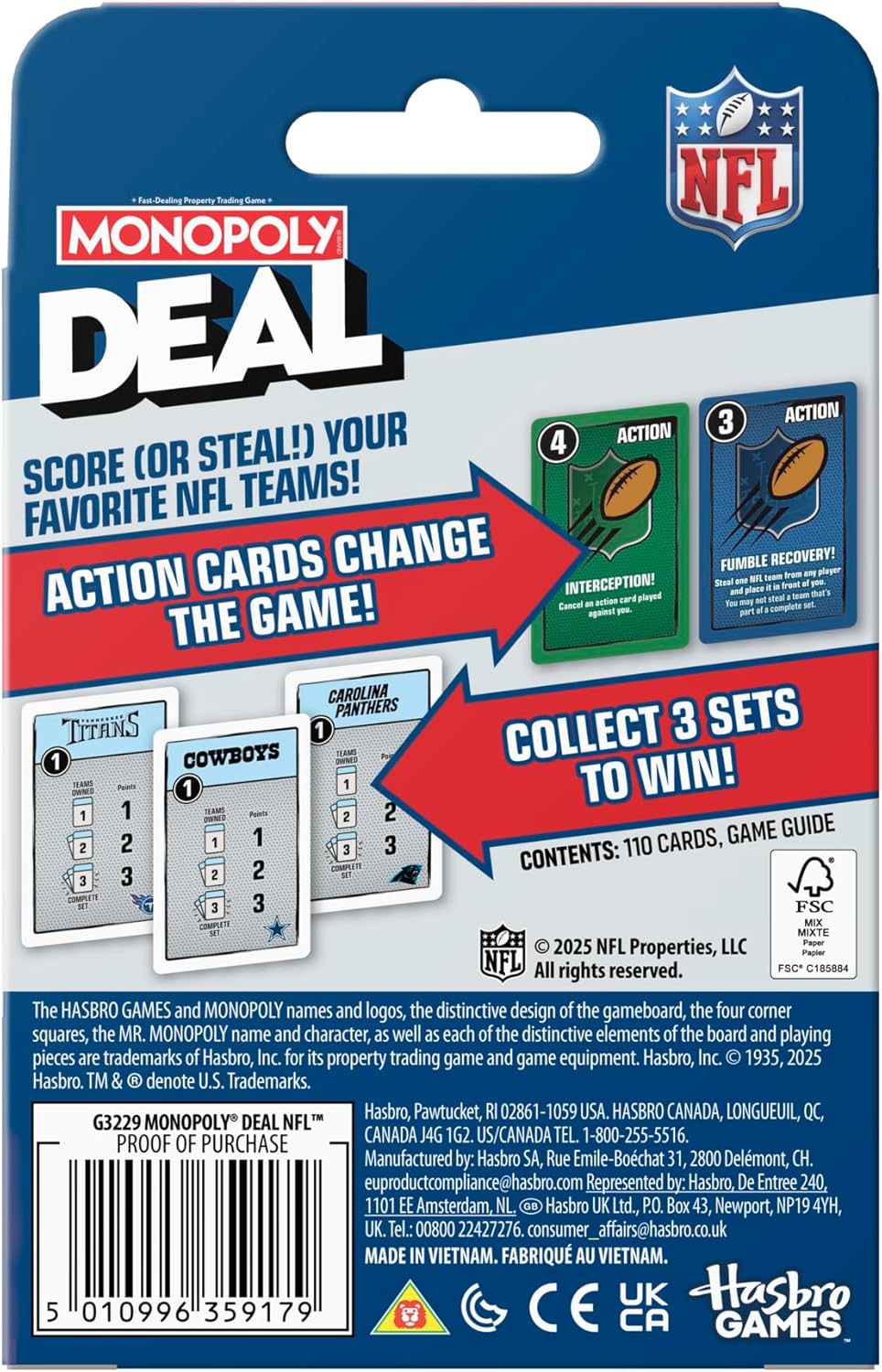 Monopoly Deal NFL Edition Game | Officially Licensed NFL Card Game for Families and Kids | Ages 8+ | 2-5 Players | 15 Mins. | Football Games